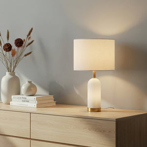 B-Ware Lindby Tischlampe Alabaster Tischleuchte Tischlicht weiß/gold Ø 30 cm Marmor E27