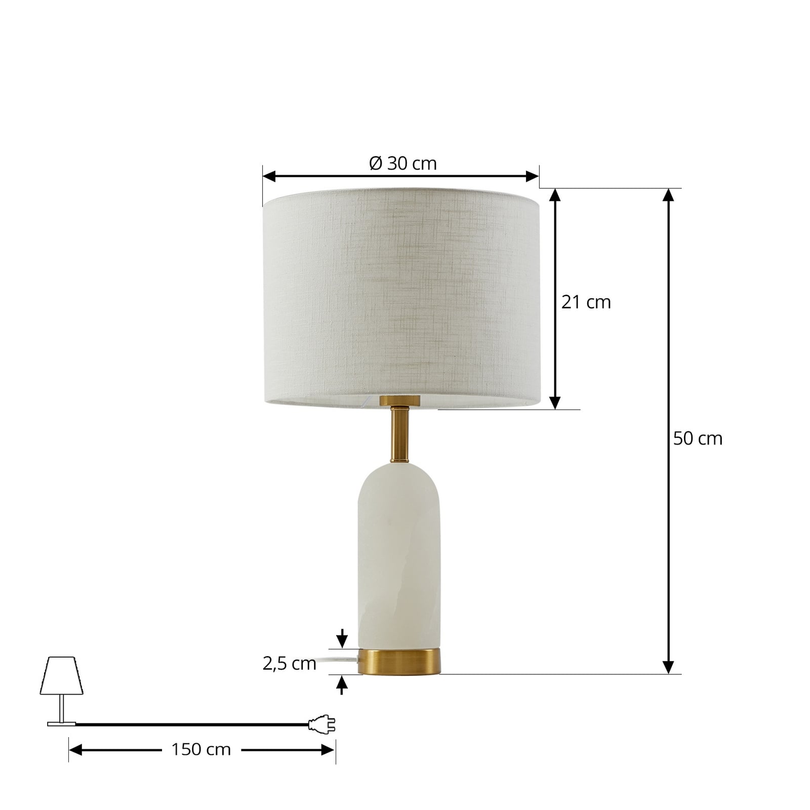 Lindby Tischlampe Alabaster Tischleuchte Tischlicht weiß/gold Ø 30 cm Marmor E27 - 4251911794922