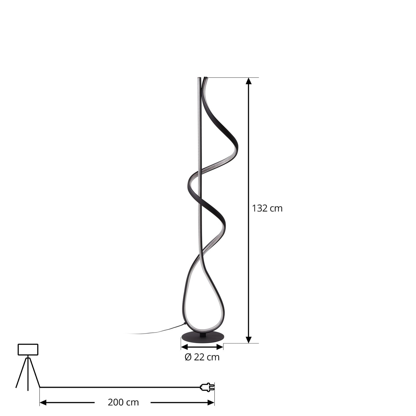 Lucande LED-Stehleuchte Rodado schwarz 132 cm Aluminium 24 W warmweiß 2210 lm - 4251911795004