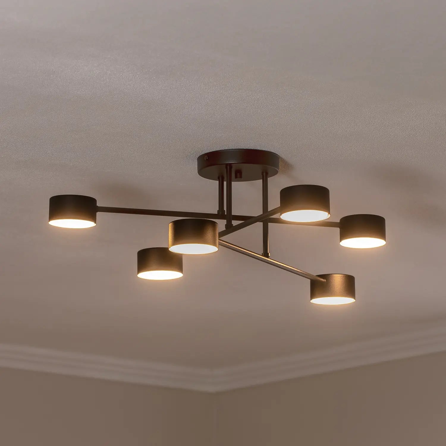 Plafonnier Emibig de catégorie B, modèle Modus 6, noir, acier GX53, six lumières, longueur 60 cm