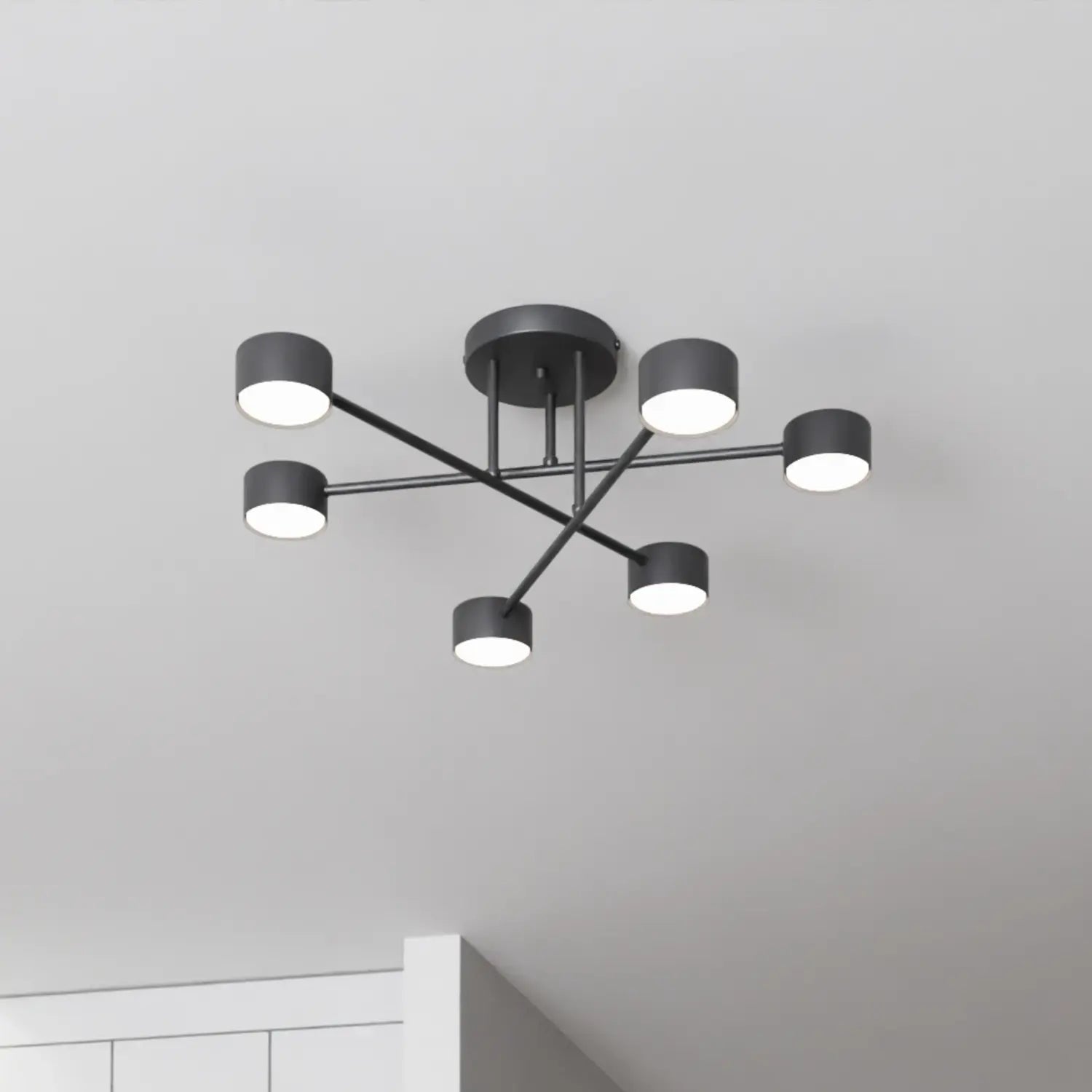 Plafonnier Emibig de catégorie B, modèle Modus 6, noir, acier GX53, six lumières, longueur 60 cm