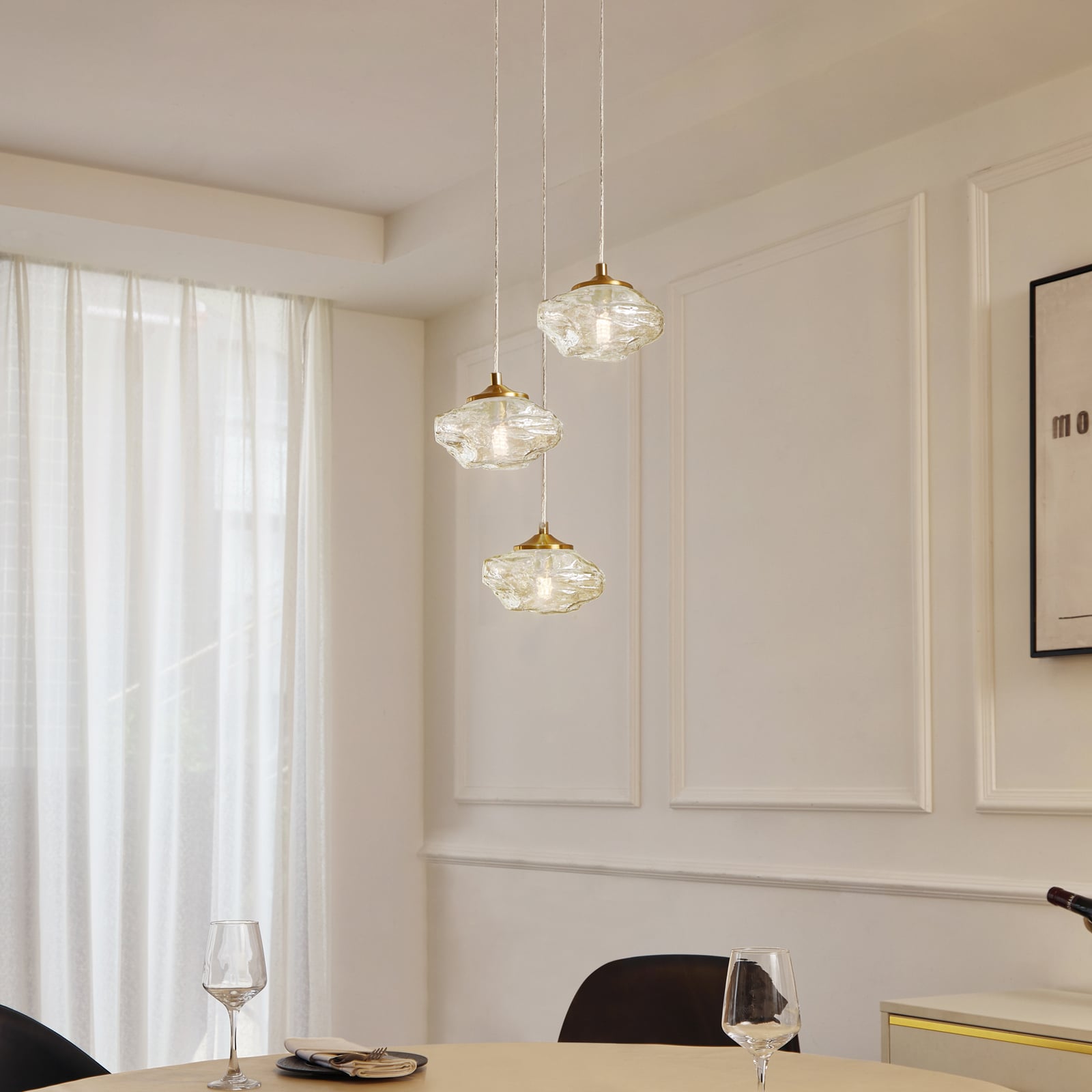Lindby Hängelampe Piatra Hängeleuchte Deckenlampe Ø25cm 3-flg amber/messing Glas - 4251911796520
