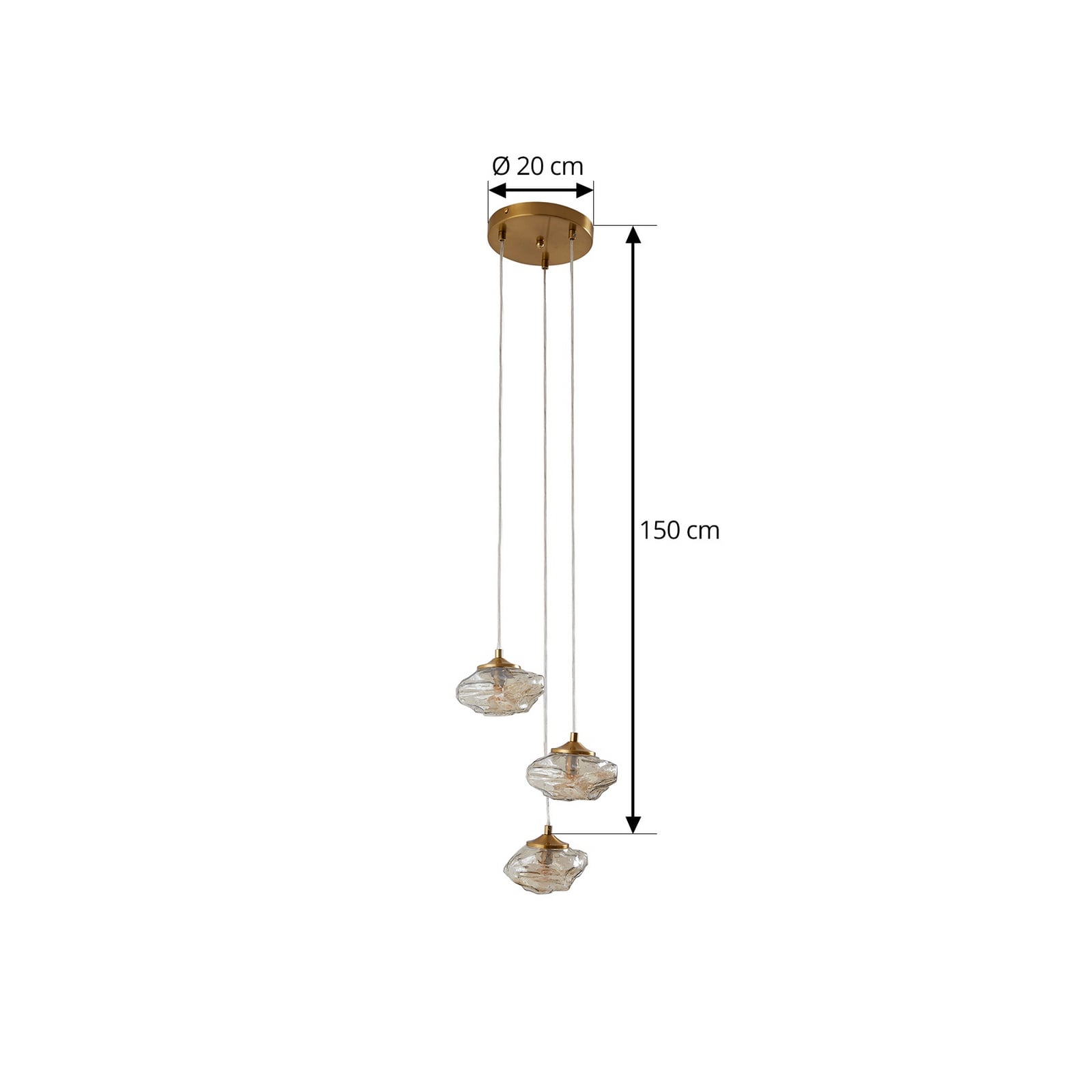 Lindby Hängelampe Piatra Hängeleuchte Deckenlampe Ø25cm 3-flg amber/messing Glas - 4251911796520