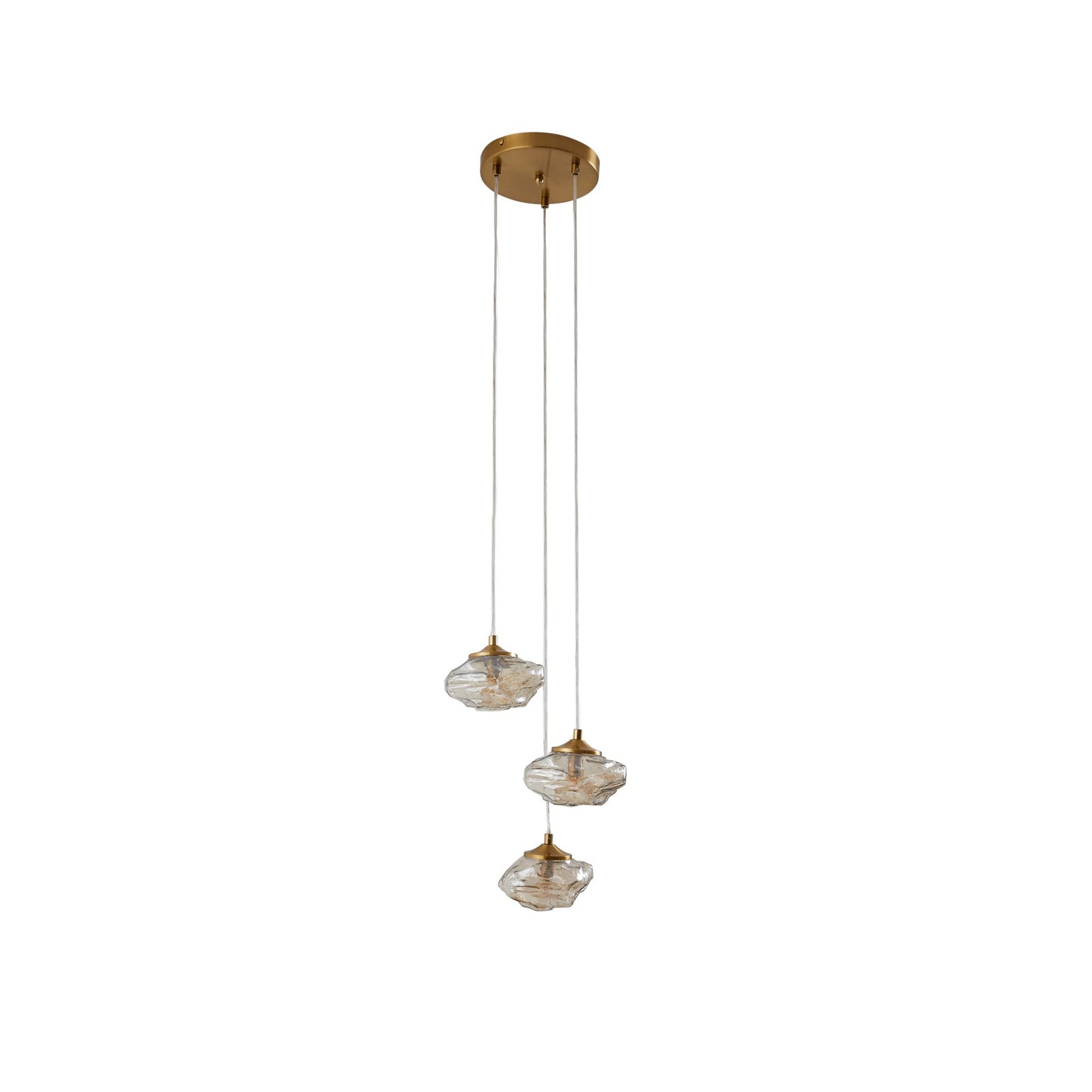 Lindby Hängelampe Piatra Hängeleuchte Deckenlampe Ø25cm 3-flg amber/messing Glas - 4251911796520