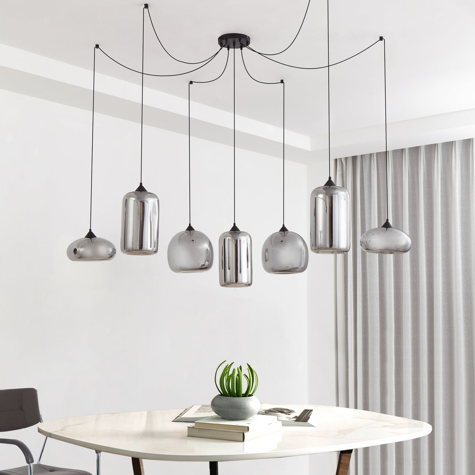Lindby Hängeleuchte Marla 7-flammig Glas rauchgrau 128cm dimmbar E27 - 4251911797121