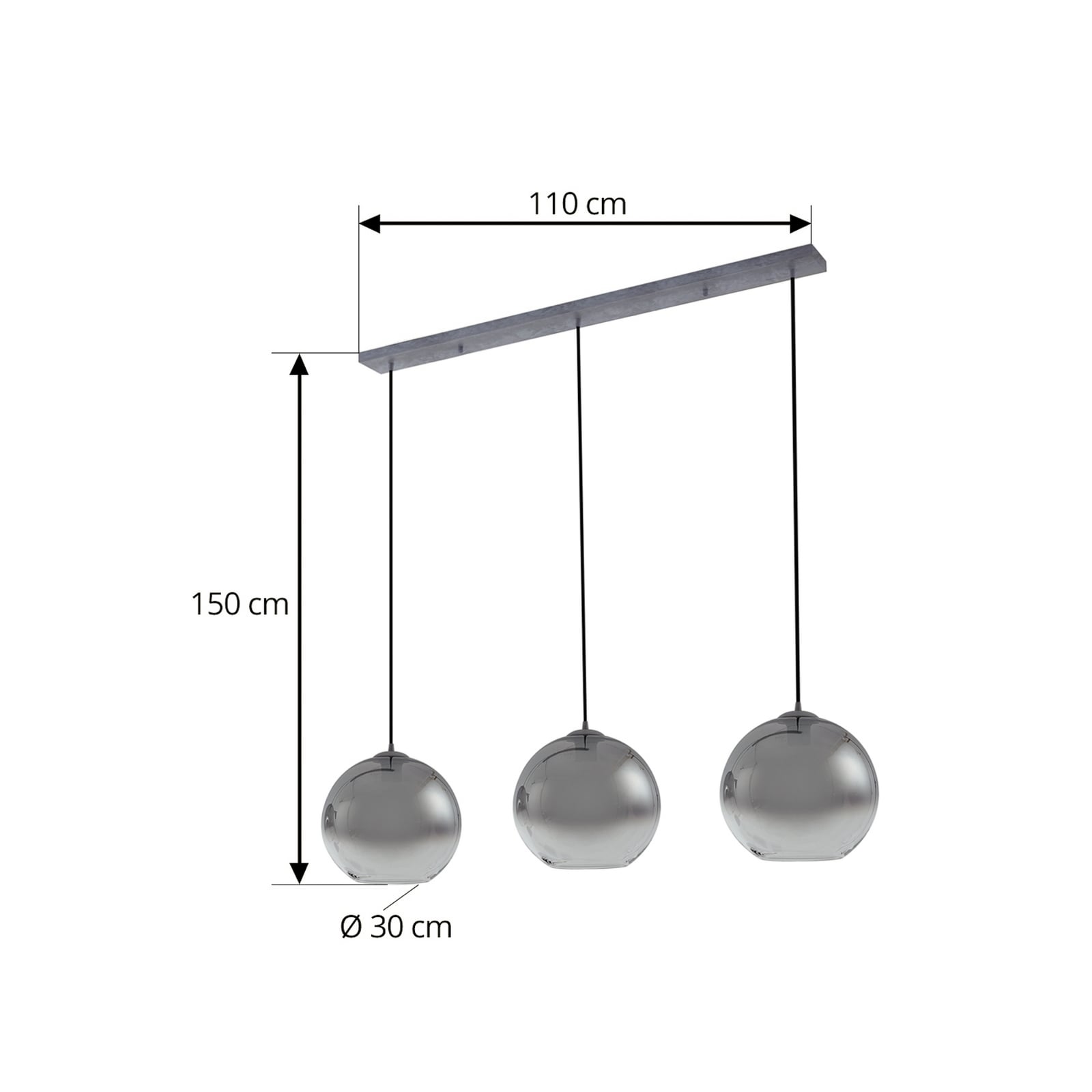 Lucande Hängeleuchte Brillar rauchgrau 3-flg 128cm dimmbar E27 Glas Eisen - 4251911798456