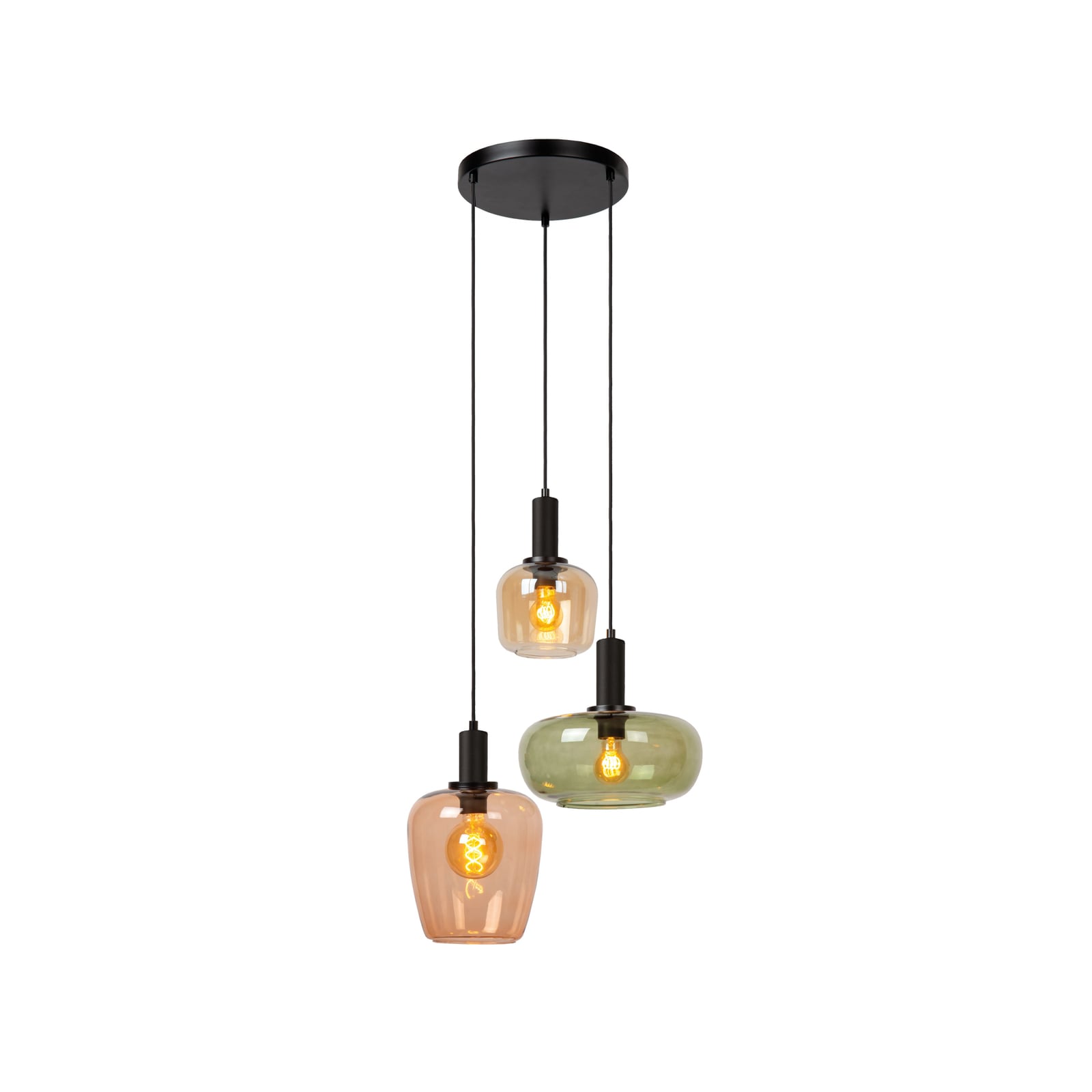 Pendelleuchte Ilona Multicolor Ø 30 cm 3-flammig Glas Metall Textil Lucide - 5411212452740