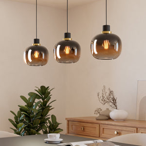 B-Ware EGLO Hängelampe Pendelleuchte Oilella schwarz braun Glas Länge 95 cm 3-flammig