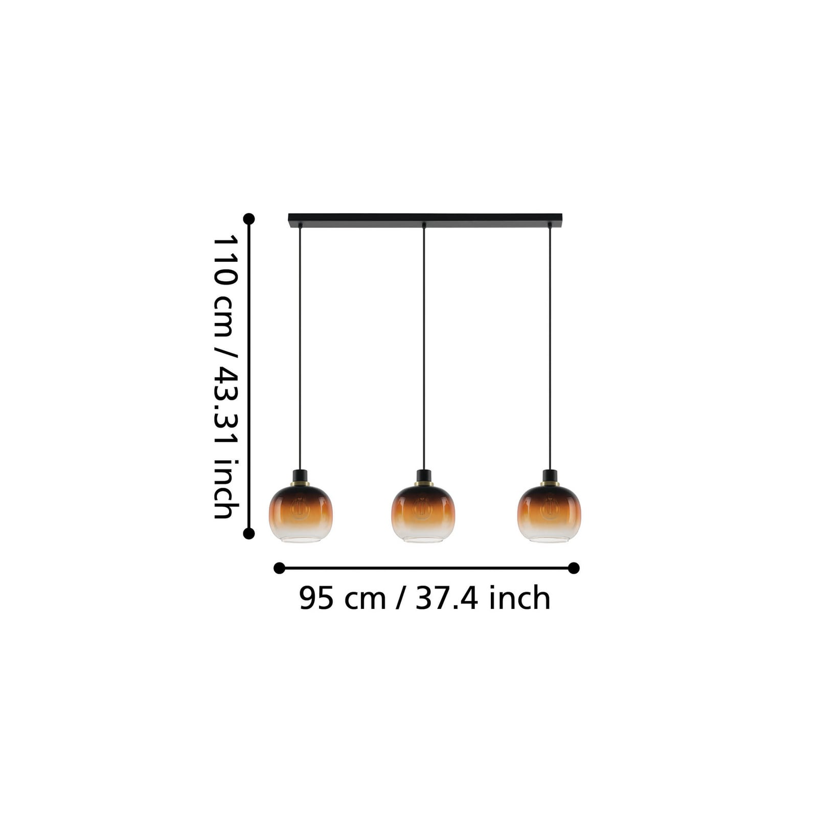 EGLO Hängelampe Pendelleuchte Oilella schwarz braun Glas Länge 95 cm 3-flammig - 9002759996154