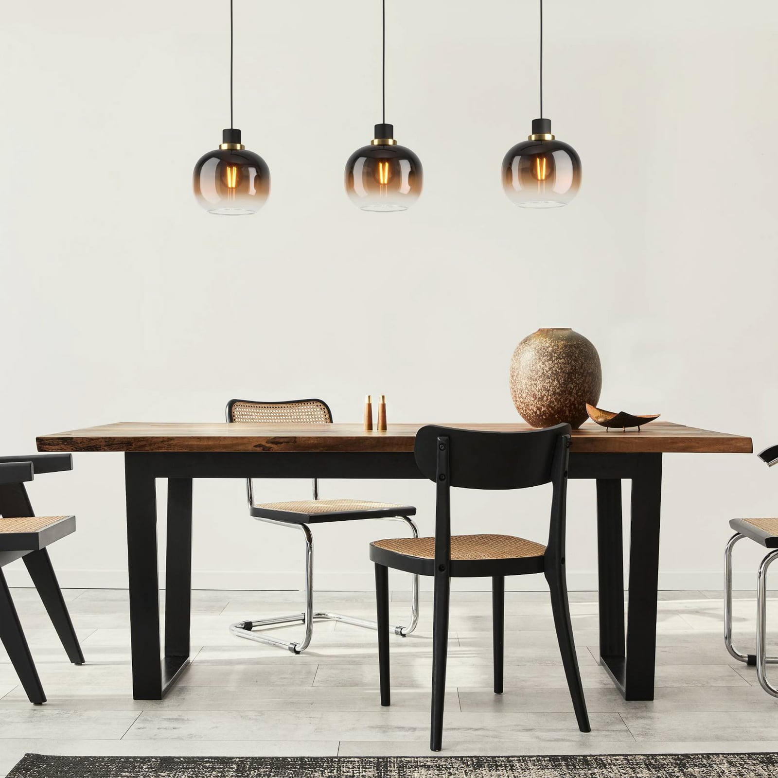 EGLO Hängelampe Pendelleuchte Oilella schwarz braun Glas Länge 95 cm 3-flammig - 9002759996154