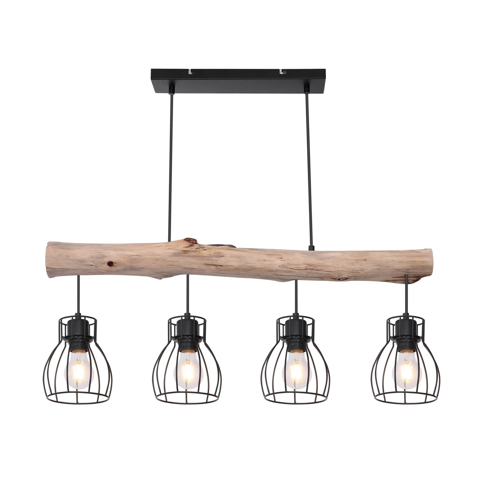 Hängeleuchte Mina 83 cm schwarz/braun 4-flg dimmbar Globo Metall/Holz - 9007371389872