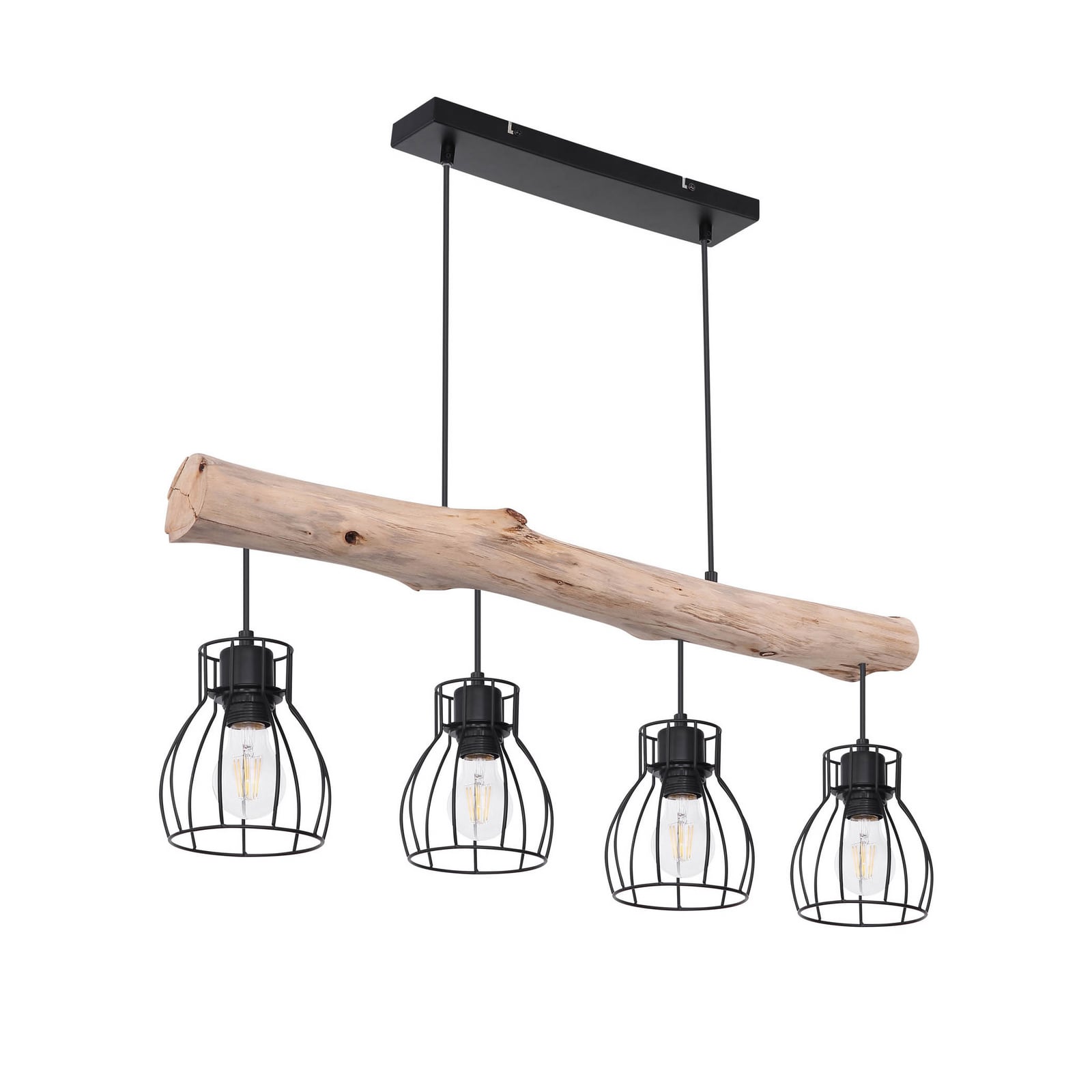 Hängeleuchte Mina 83 cm schwarz/braun 4-flg dimmbar Globo Metall/Holz - 9007371389872