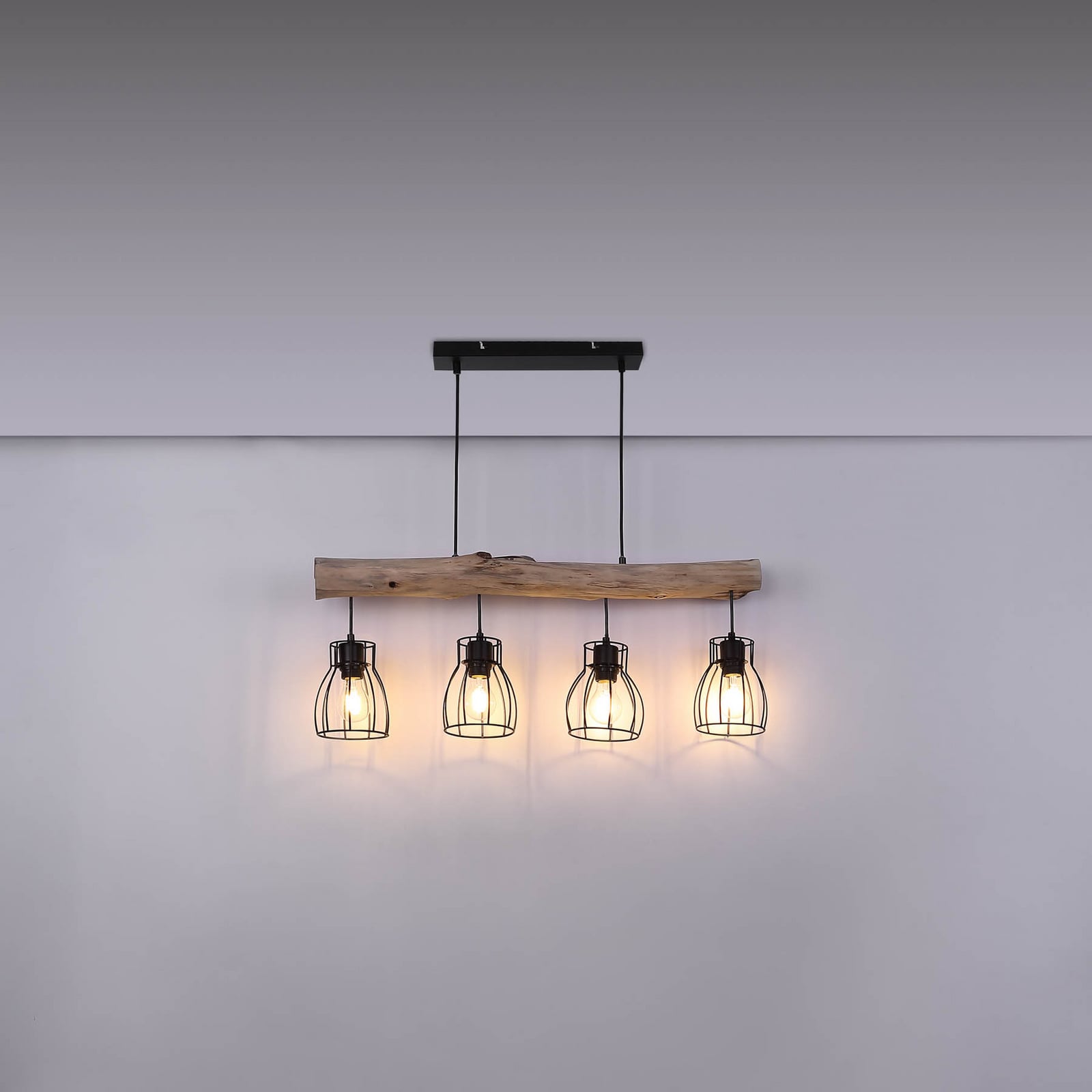 Hängeleuchte Mina 83 cm schwarz/braun 4-flg dimmbar Globo Metall/Holz - 9007371389872