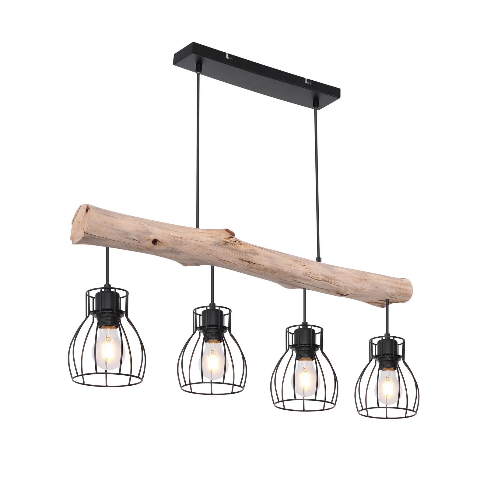Hängeleuchte Mina 83 cm schwarz/braun 4-flg dimmbar Globo Metall/Holz - 9007371389872