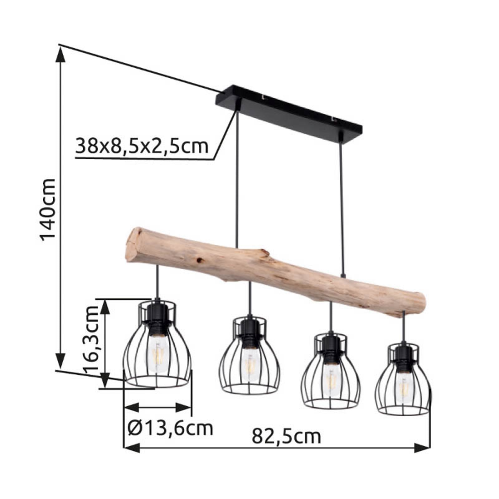 Hängeleuchte Mina 83 cm schwarz/braun 4-flg dimmbar Globo Metall/Holz - 9007371389872
