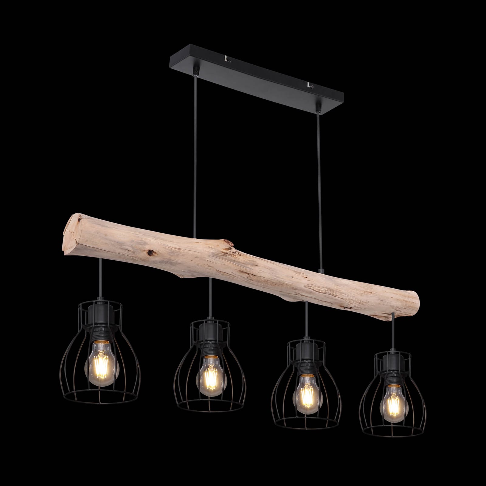 Hängeleuchte Mina 83 cm schwarz/braun 4-flg dimmbar Globo Metall/Holz - 9007371389872