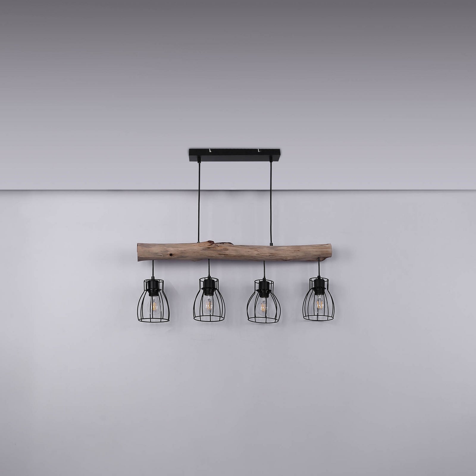 Hängeleuchte Mina 83 cm schwarz/braun 4-flg dimmbar Globo Metall/Holz - 9007371389872