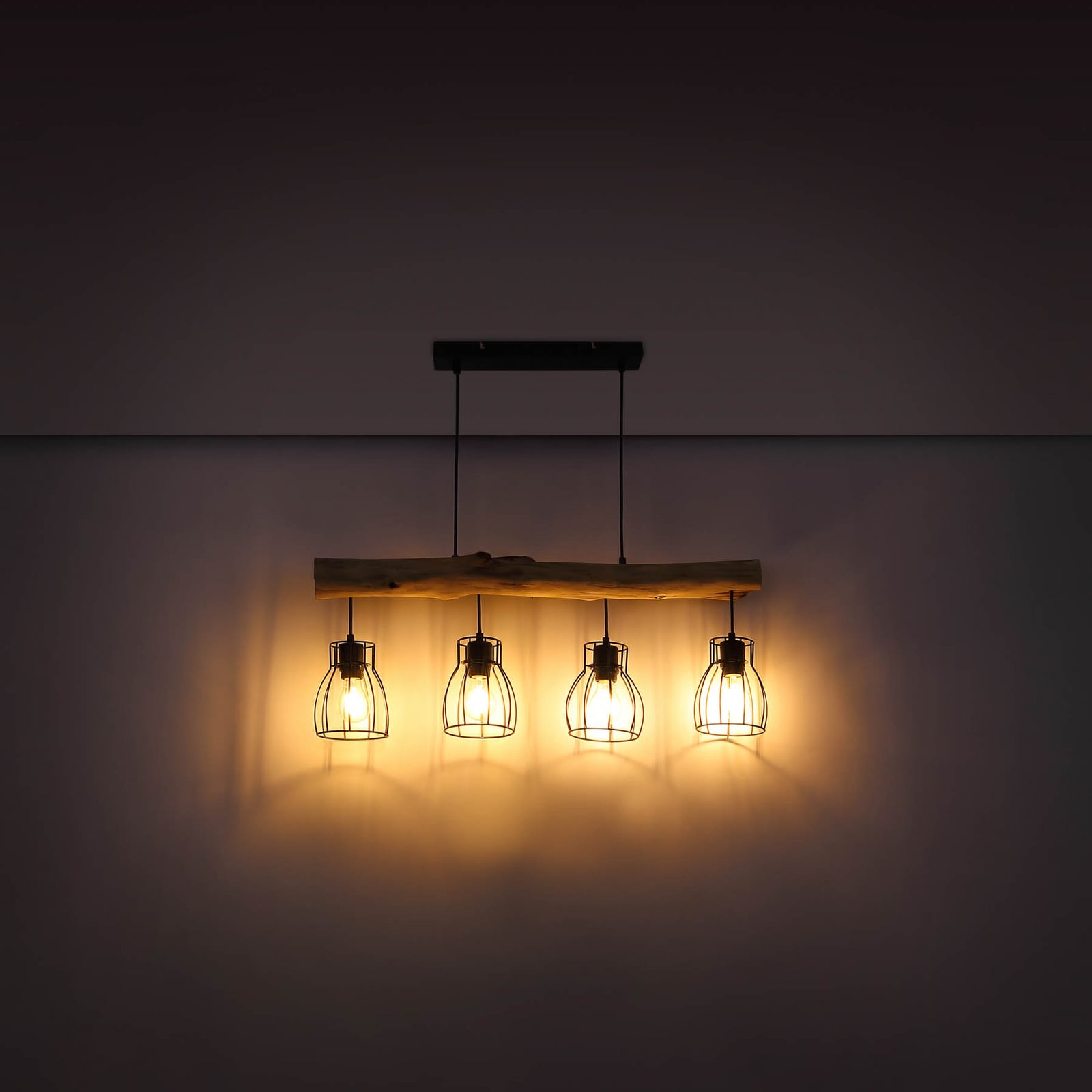 Hängeleuchte Mina 83 cm schwarz/braun 4-flg dimmbar Globo Metall/Holz - 9007371389872