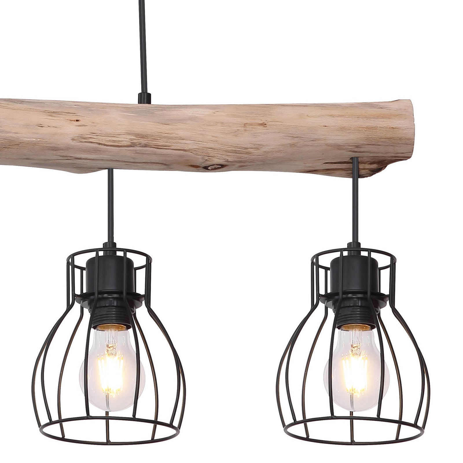 Hängeleuchte Mina 83 cm schwarz/braun 4-flg dimmbar Globo Metall/Holz - 9007371389872