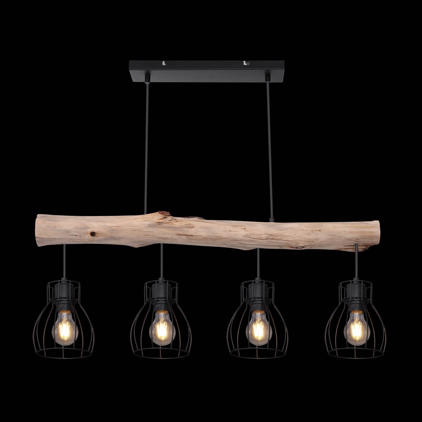Hängeleuchte Mina 83 cm schwarz/braun 4-flg dimmbar Globo Metall/Holz - 9007371389872