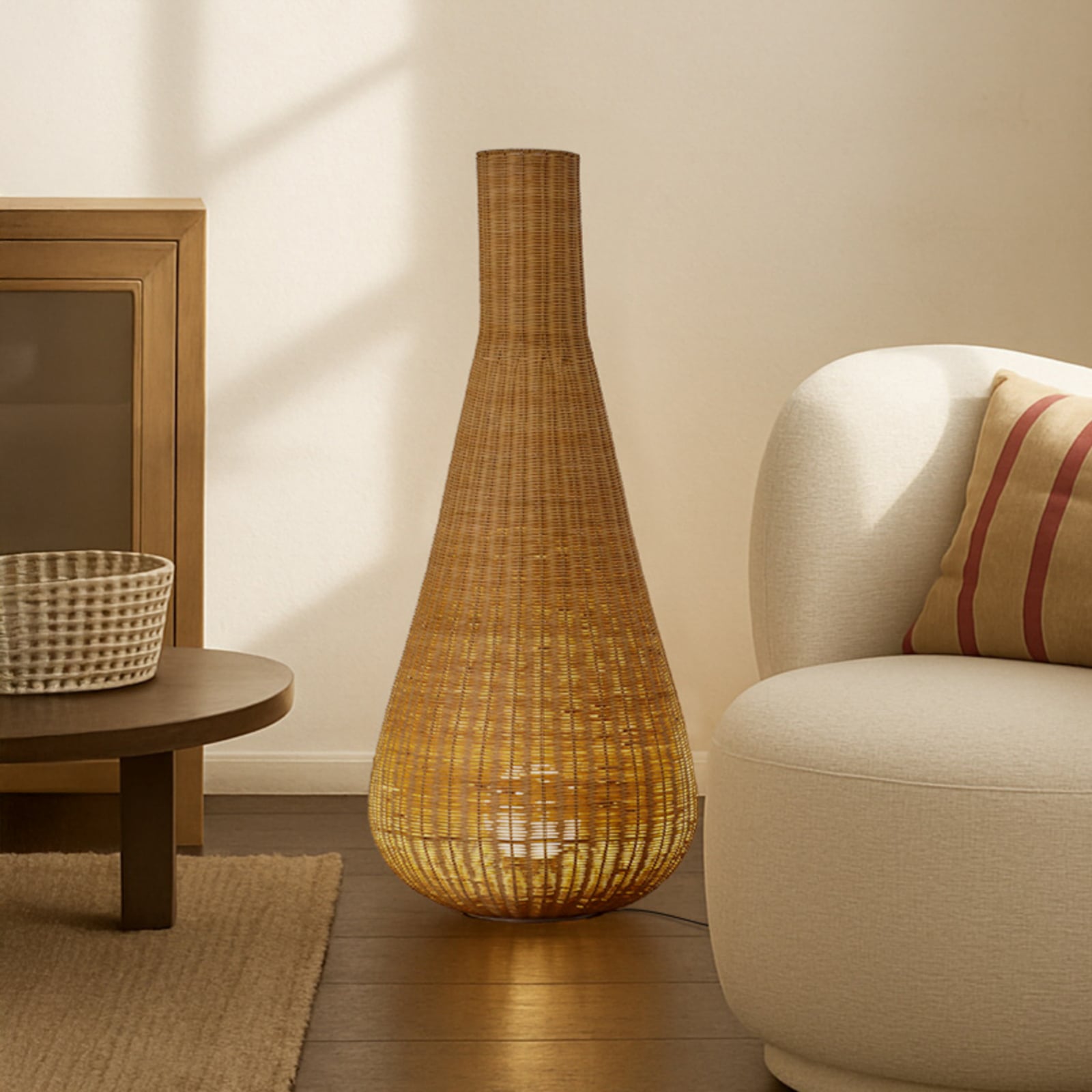 Lucande Stehleuchte Standlampe Rattan Eisen schwarz holz E27 Takeo 115 cm - 4255830901355