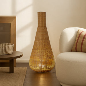 B-Ware Lucande Stehleuchte Standlampe Rattan Eisen schwarz holz E27 Takeo 115 cm