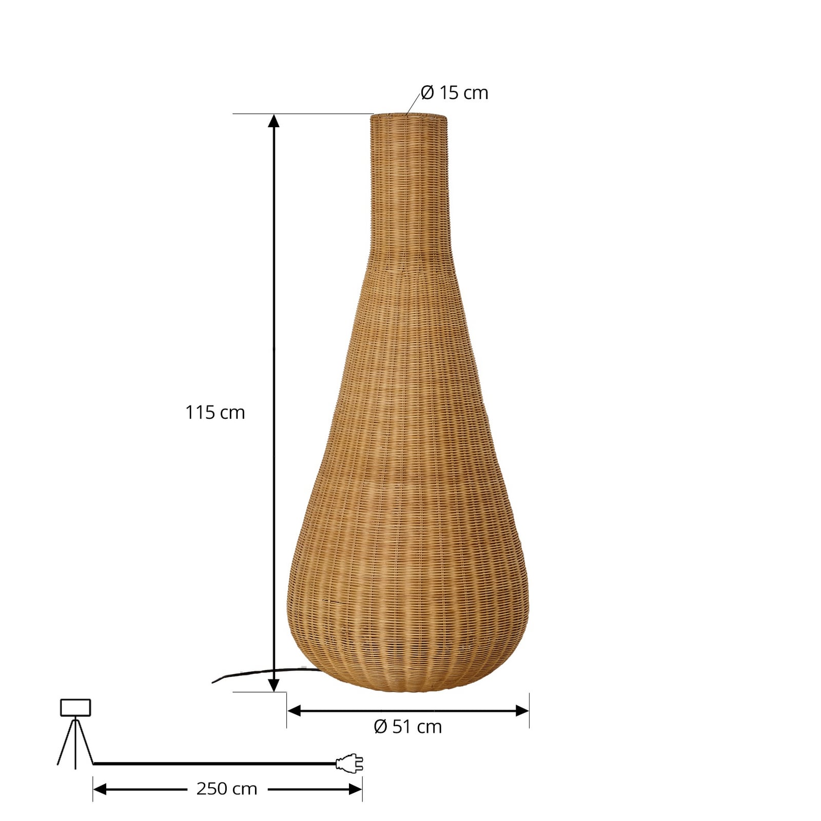 Lucande Stehleuchte Standlampe Rattan Eisen schwarz holz E27 Takeo 115 cm - 4255830901355
