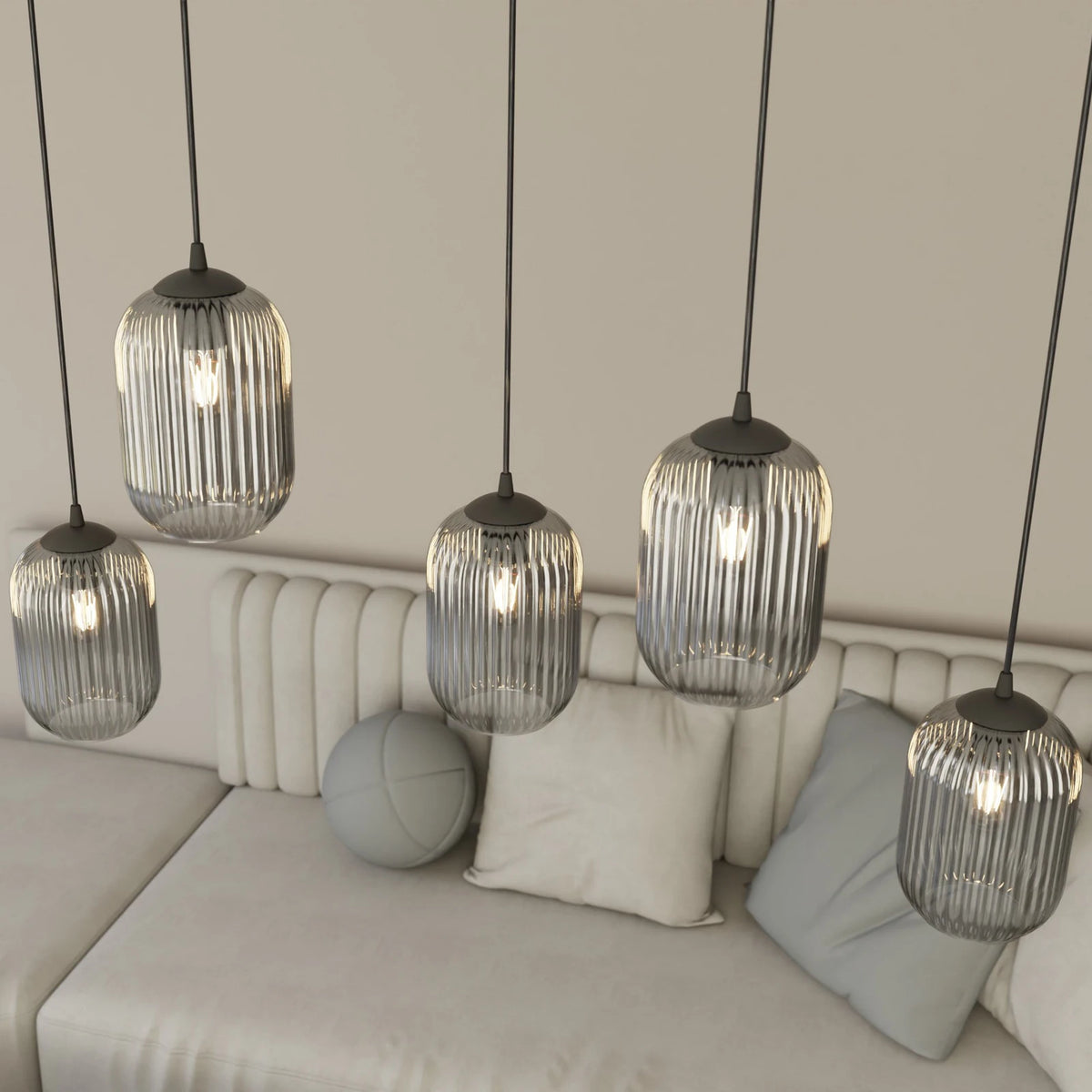 EMIBIG LIGHTING Pendellampe Hängelampe Verdi Ø30cm Lampe Glas 4-fg rauchgrau - 10041177