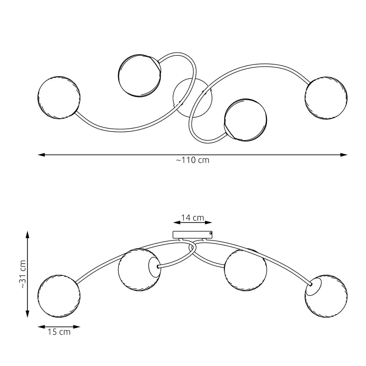 B-Ware Emibig Deckenlampe Lampe Vibra Rauchgrau Schwarz Länge 110 Cm 4 Flammig E14 Glas - 10041269