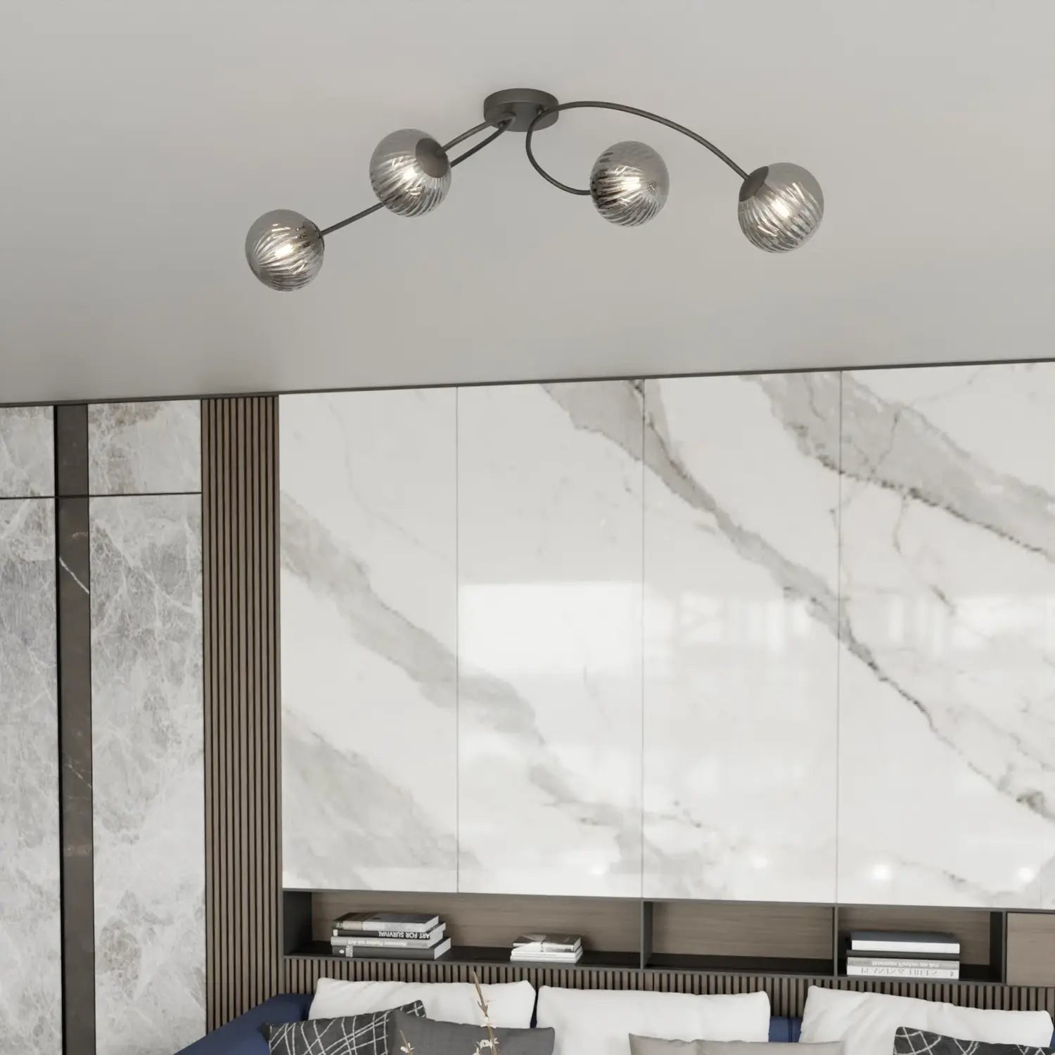 B-Ware Emibig Deckenlampe Lampe Vibra Rauchgrau Schwarz Länge 110 Cm 4 Flammig E14 Glas - 10041269