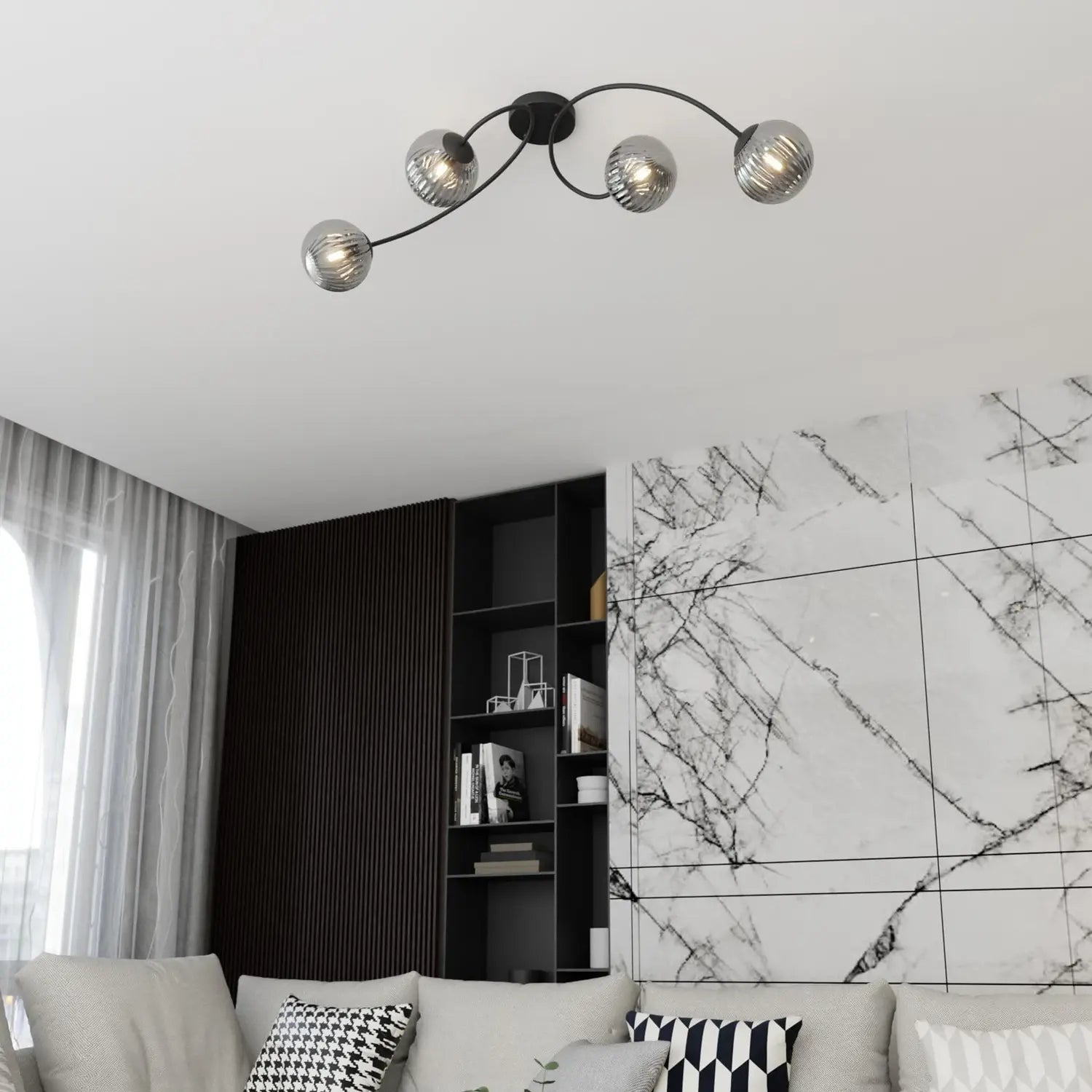 B-Ware Emibig Deckenlampe Lampe Vibra Rauchgrau Schwarz Länge 110 Cm 4 Flammig E14 Glas - 10041269