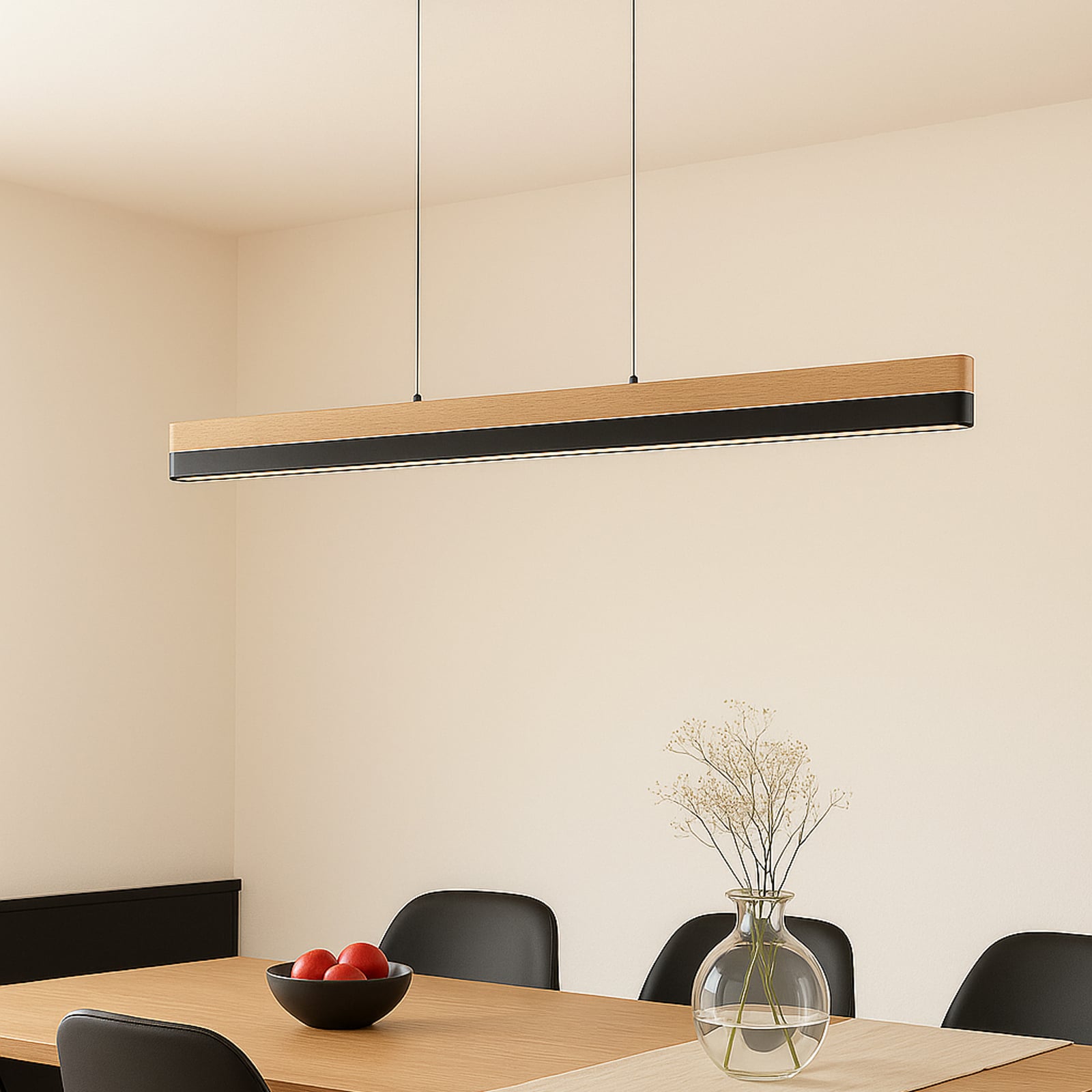 Lucande Pendelleuchte Hängelampe LED Holz schwarz matt Eisen CCT Länge 113 cm - 4255830902314