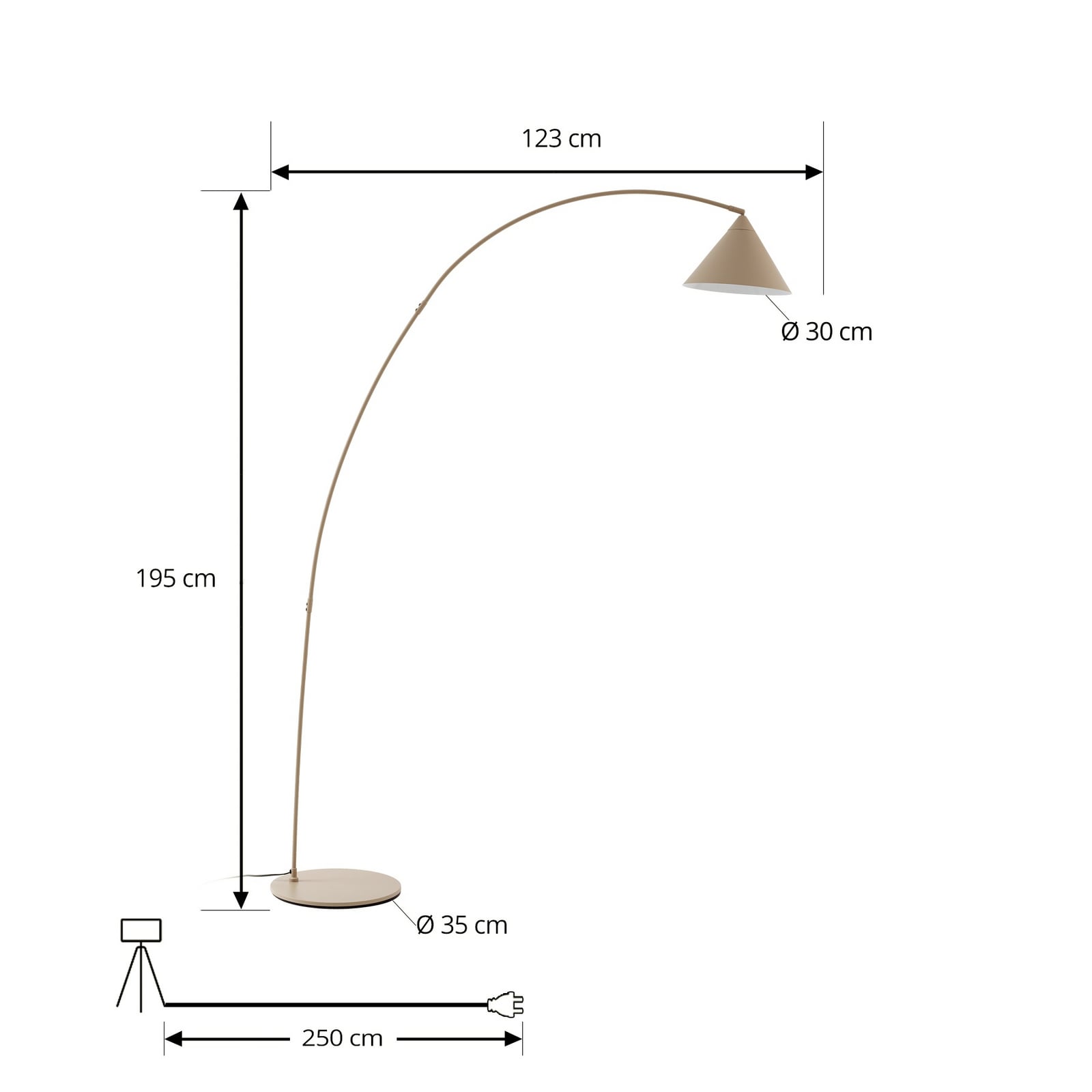 Lindby Bogenlampe Triangolo beige 195 cm Metall E27 Stehlampe IP20 - 4255830902697