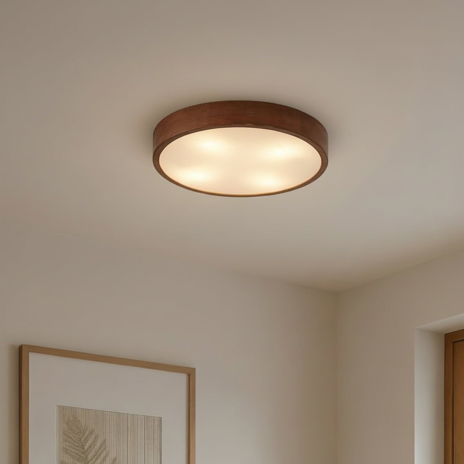 Lindby Deckenleuchte Tanju Deckenlampe Leuchte Lampe E27 Walnussholz 4 flg 50cm - 4255830902758