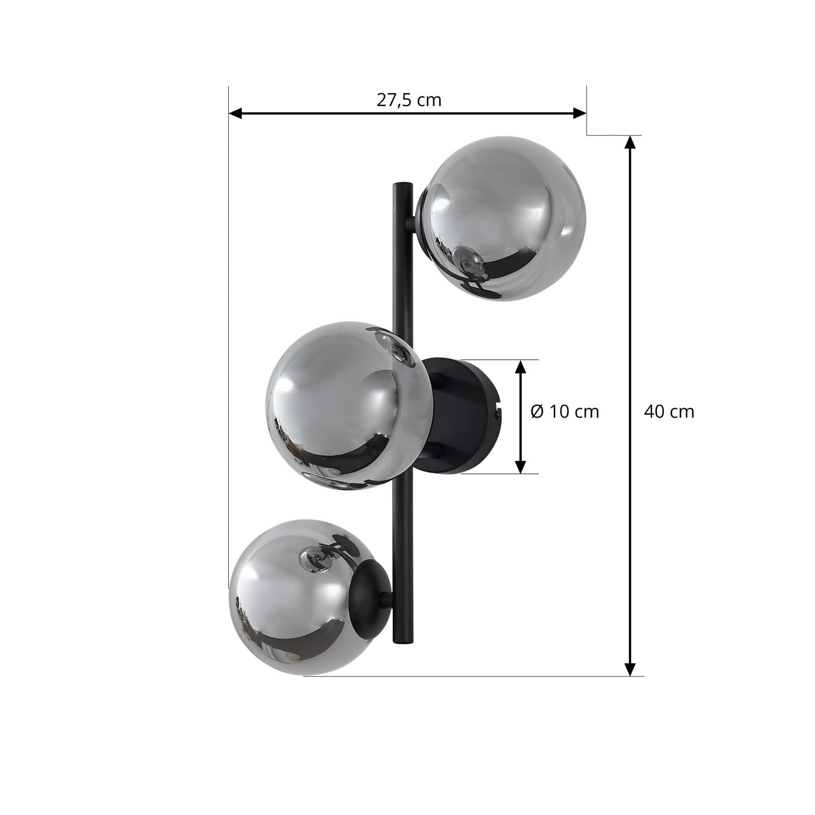 Lindby Wandleuchte Orbelia schwarz 3-flammig Glas G9 dimmbar 40 cm - 4255830902895
