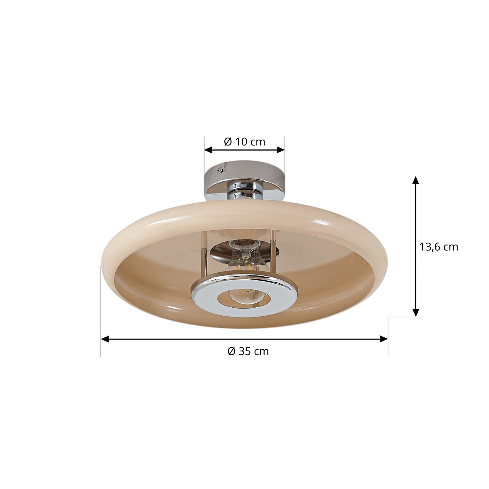 Lindby Deckenleuchte Branford Retro Ø 35 cm beige dimmbar Metall 1x E27 - 4255830903427