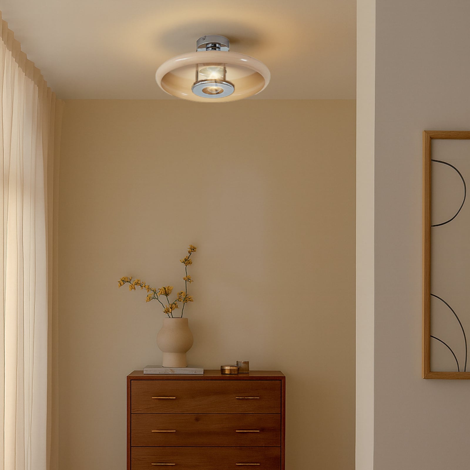 Lindby Deckenleuchte Branford Retro Ø 35 cm beige dimmbar Metall 1x E27 - 4255830903427