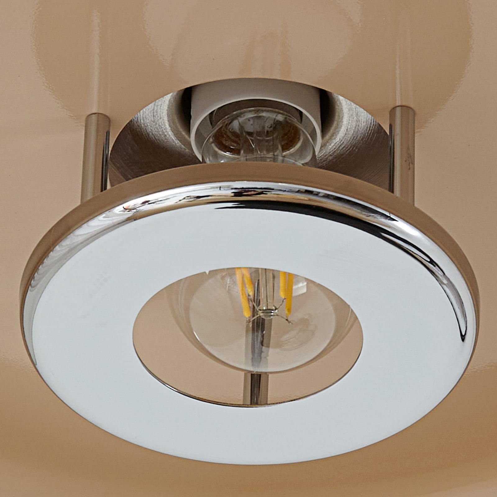 Lindby Deckenleuchte Branford Retro Ø 35 cm beige dimmbar Metall 1x E27 - 4255830903427