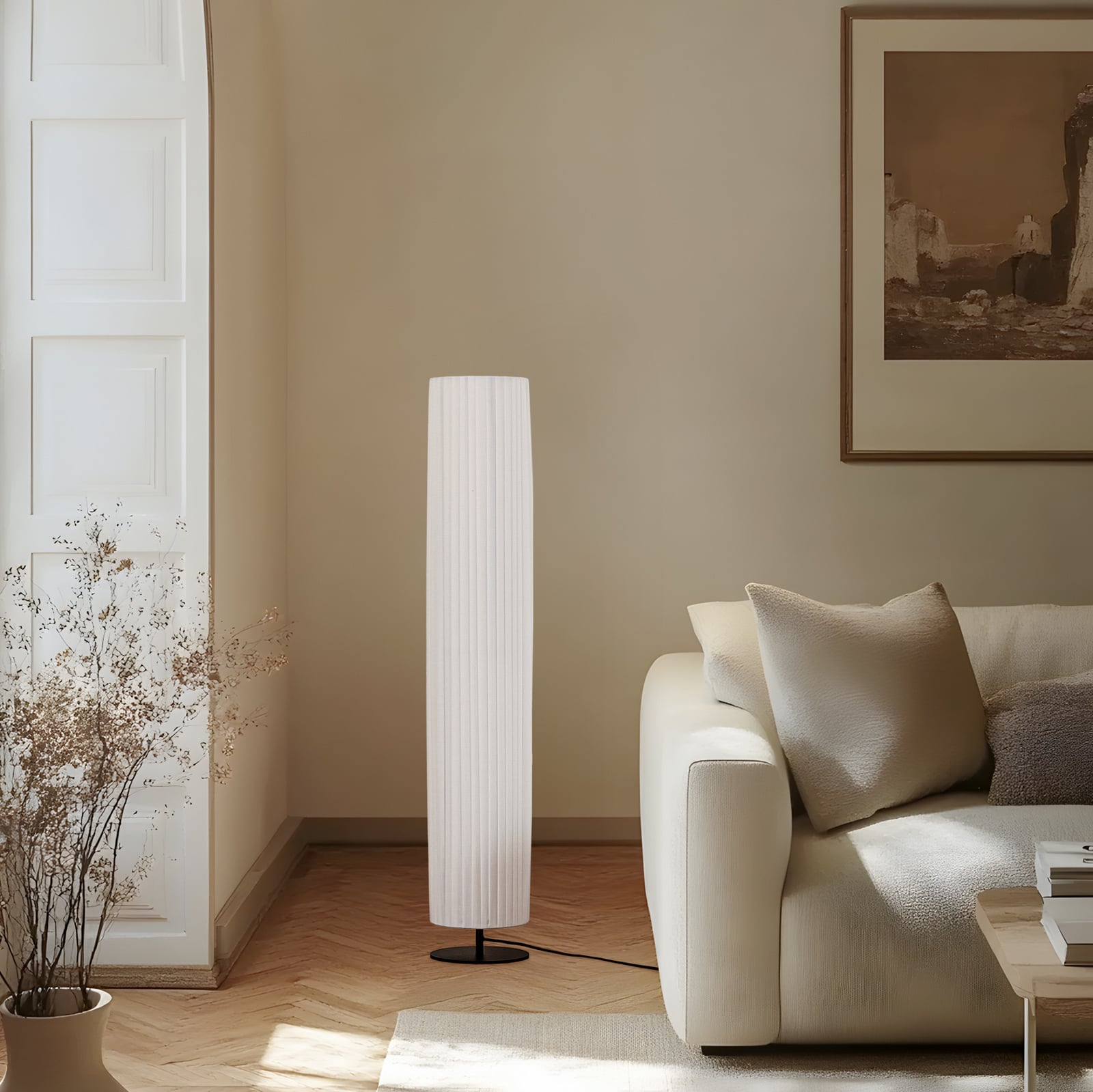 Lindby Stehleuchte Lampe Virelle weiß Textil Höhe 117 cm E27 Stehleuchte 2-flg. - 4255830903755