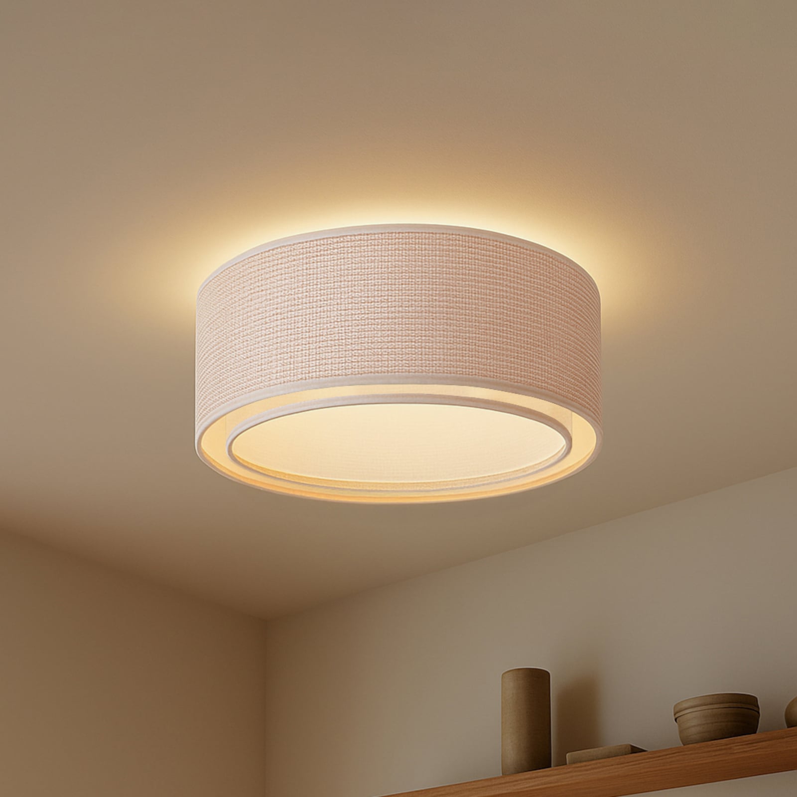 Lindby Deckenleuchte Soula Ø 60 cm beige dimmbar E27 Kunststoff 3-flammig - 4255830903939