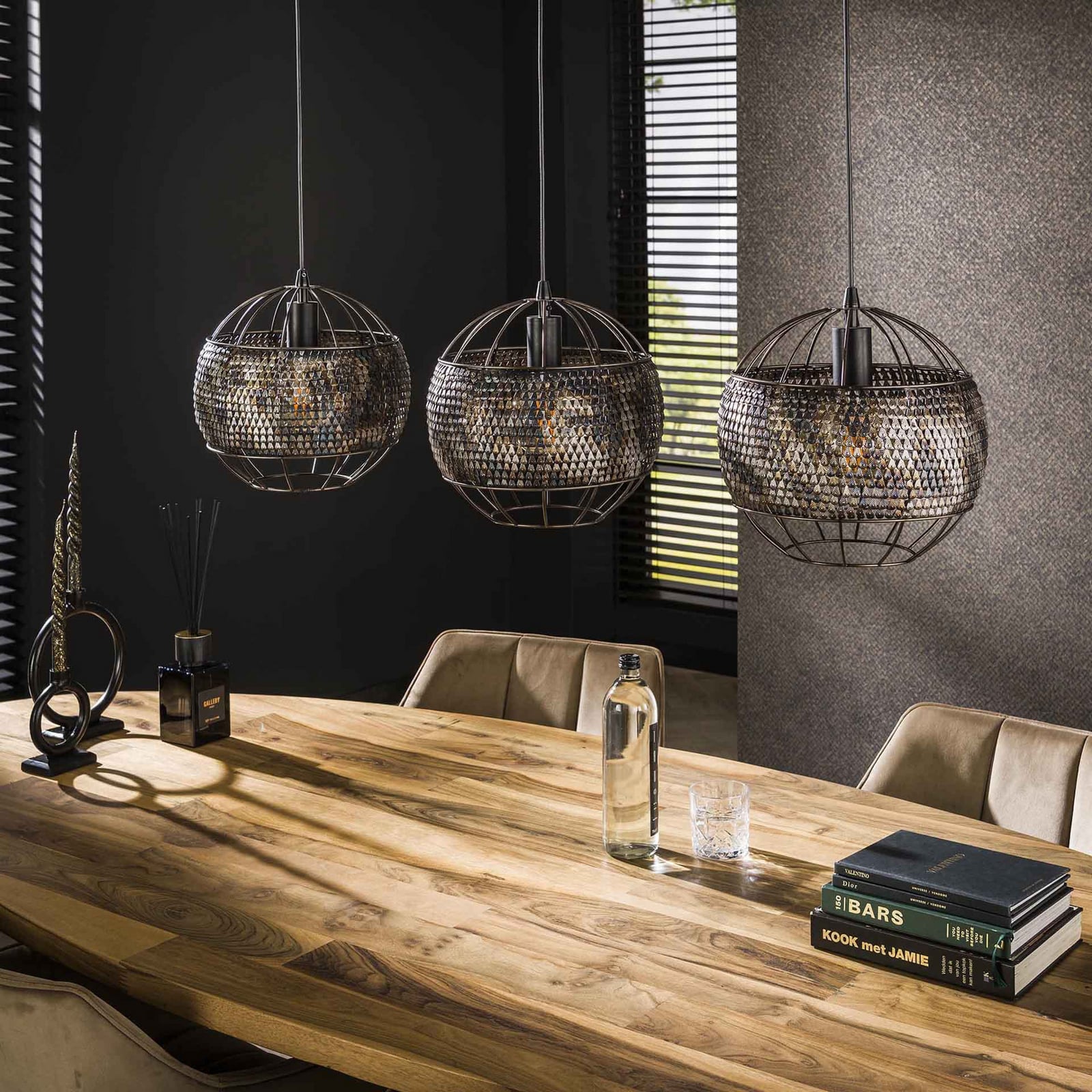 Hängeleuchte Setengah 3-flammig LED Pendelleuchte dimmbar schwarz-braun Metall - 8713244081026