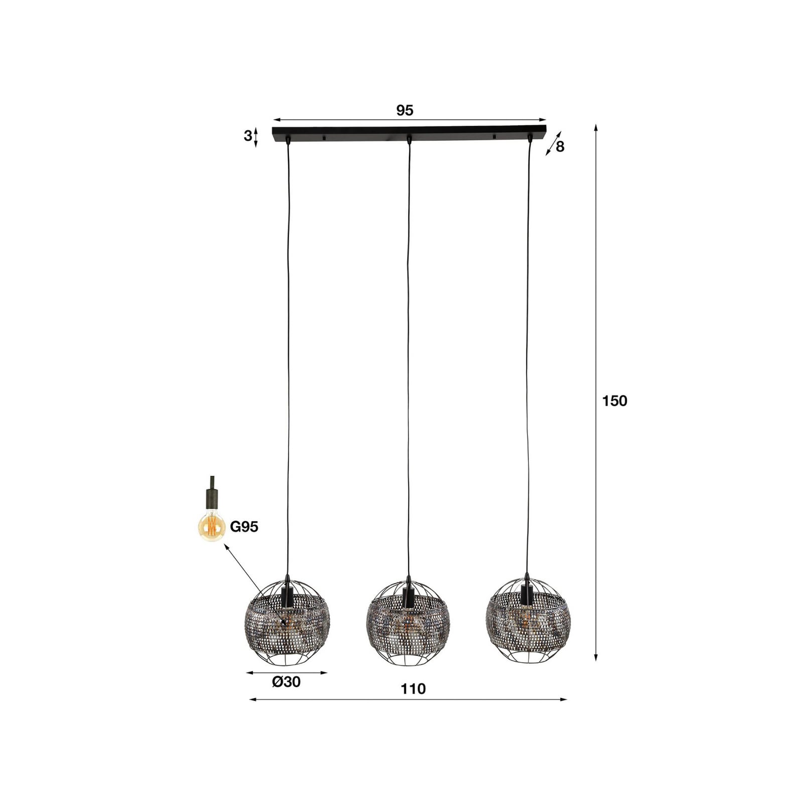 Hängeleuchte Setengah 3-flammig LED Pendelleuchte dimmbar schwarz-braun Metall - 8713244081026