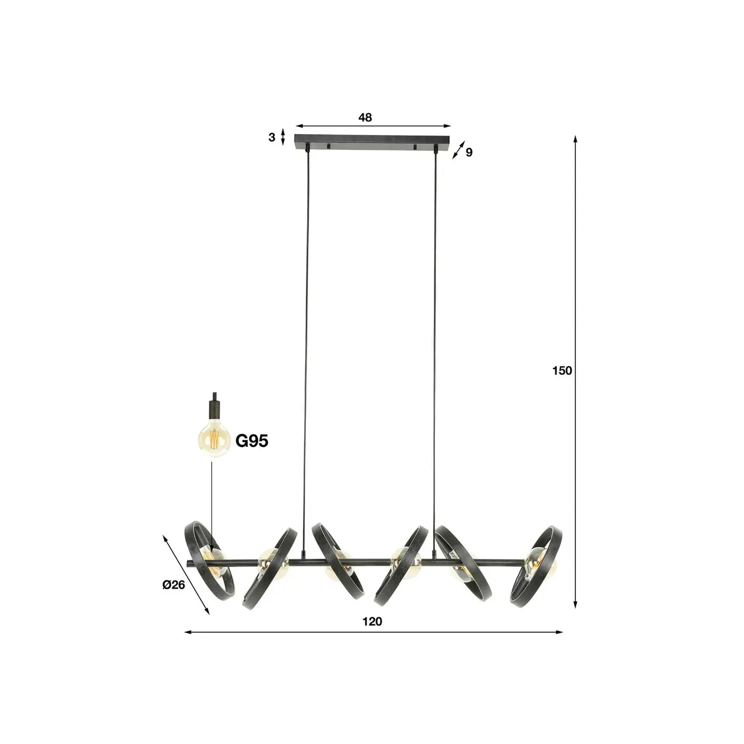 B-Ware Ringelbach Hängeleuchte Pendellampe Anthrazit Ringe Drehbar 6 Flammig Metall - 8713244084058