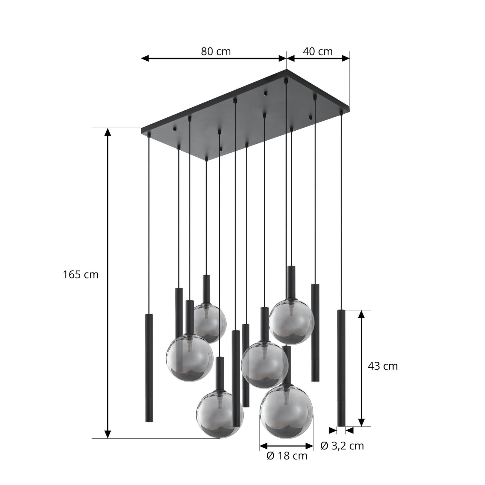 Lucande Hängeleuchte Pendelleuchte Lumavia Glas schwarz klar 12-flg G9 - 4255830904134