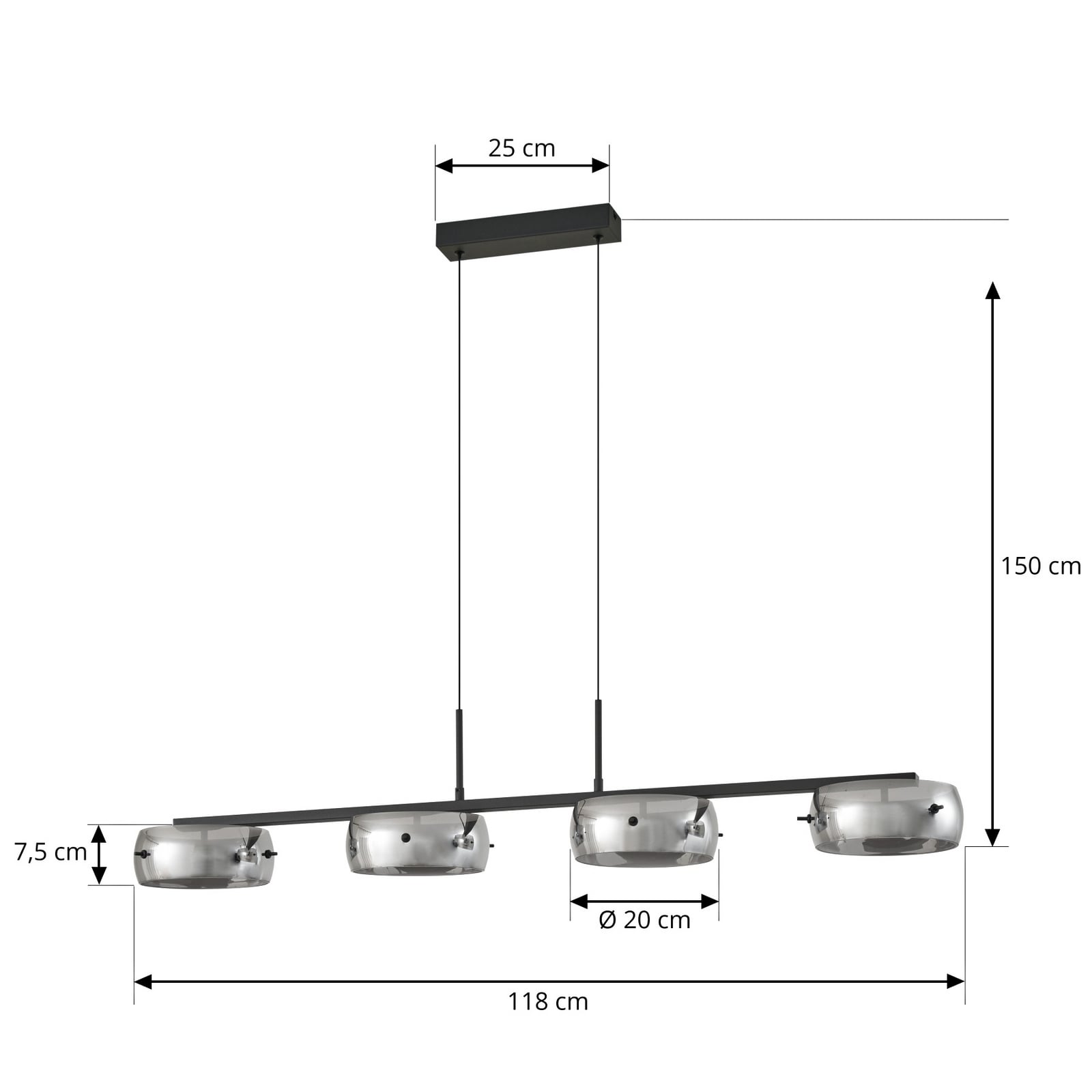 Lucande LED Hängeleuchte Pendelleuchte Martis schwarz dimmbar 4-flammig 3000K - 4255830904912