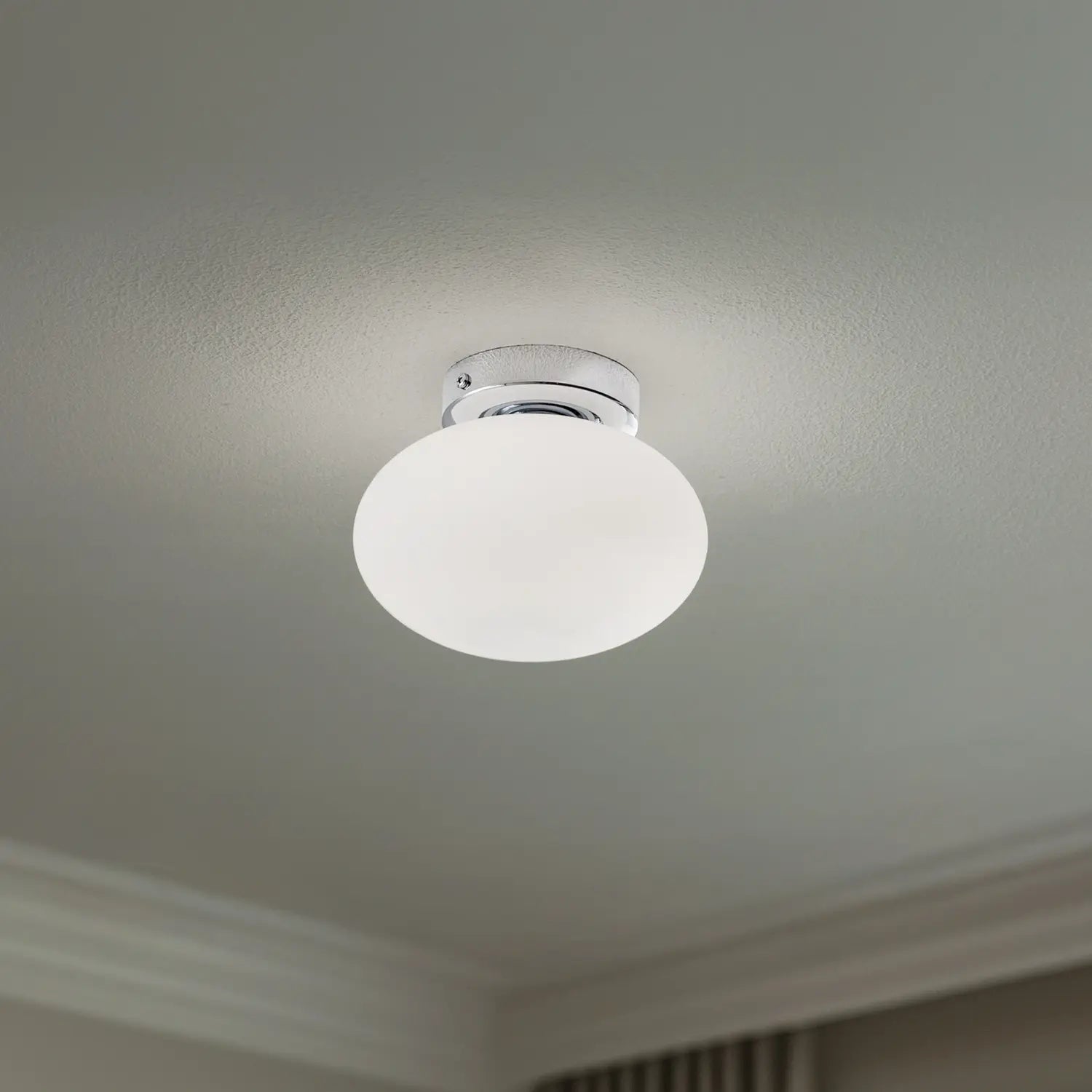 B-Ware Deckenlampe Pendelleuchte Ufo Glas Metall ø18cm G9 Wohnzimmer Lampe Weiß/Chrom - 10044357