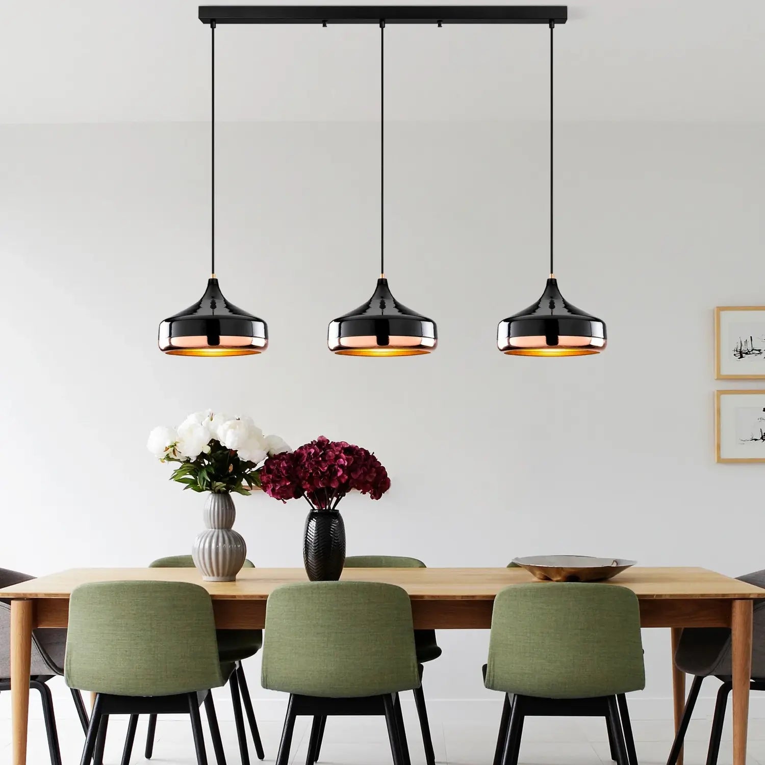 B-Ware Opviq Hängeleuchte Pendelleuchte Yildo Schwarz Kupfer Metall 146 Cm 3 Flammig445