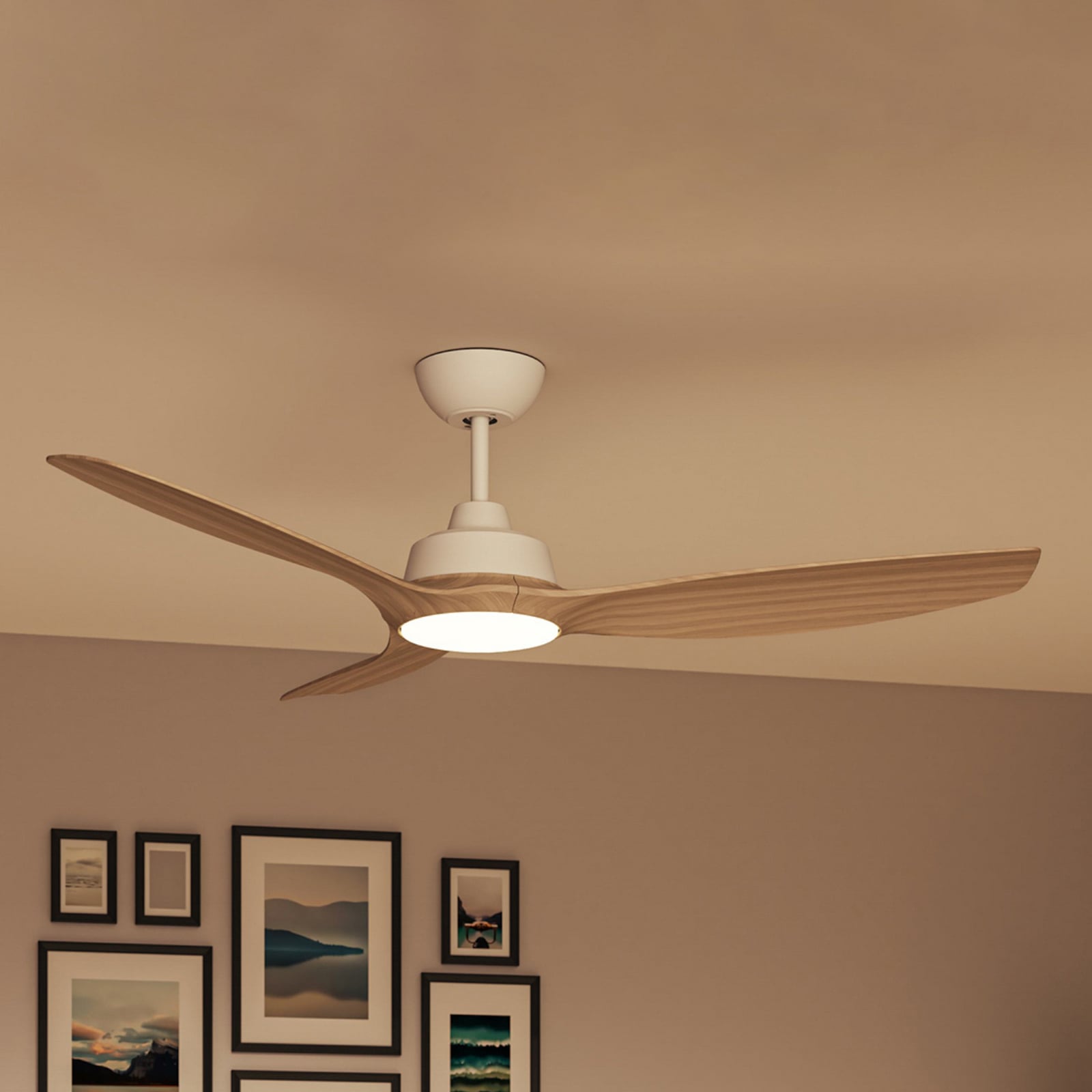 Olas Deckenventilatorleuchte 52' 35W 3 Flügel Fernbedienung dimmbar Braun Weiß - 8720169369993