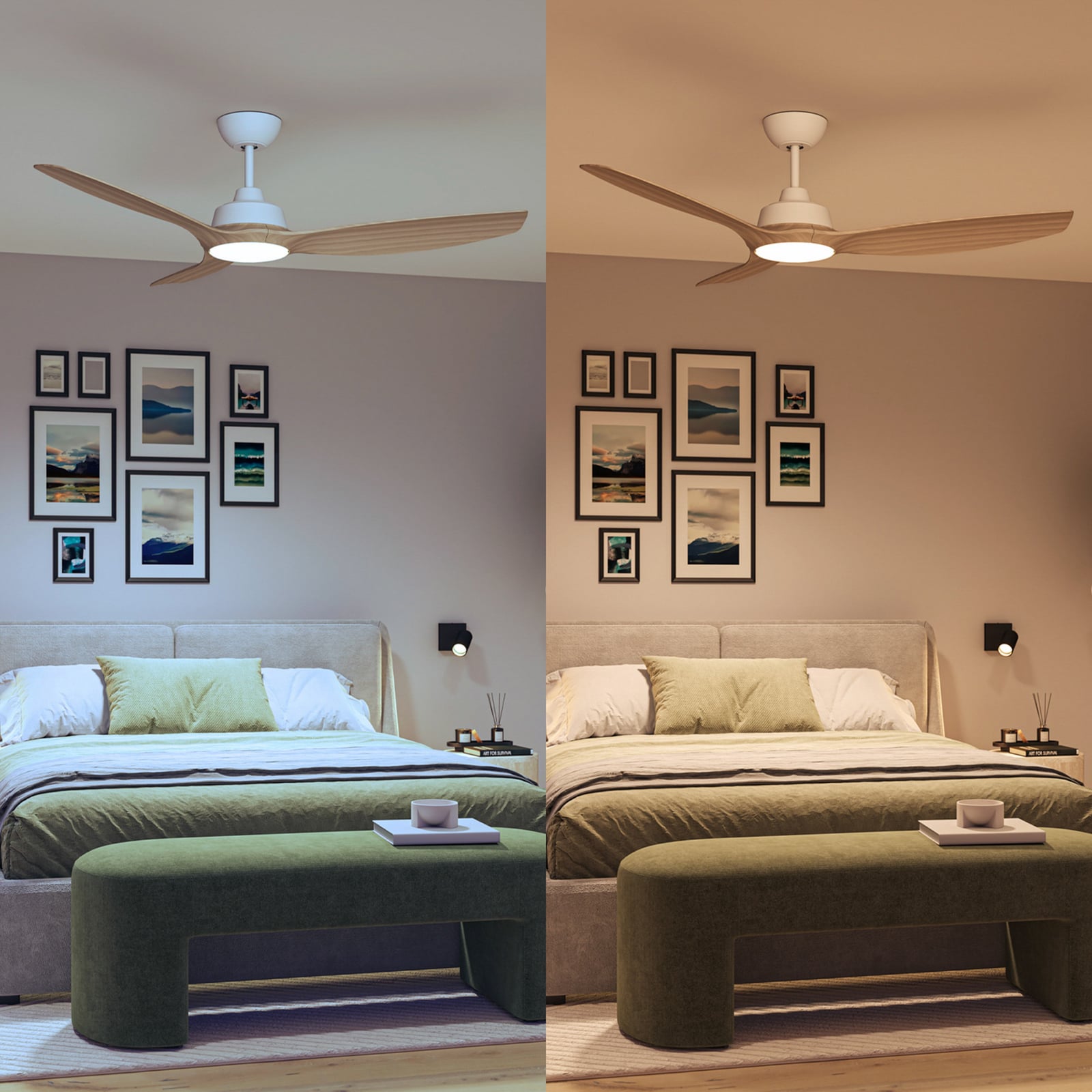 Olas Deckenventilatorleuchte 52' 35W 3 Flügel Fernbedienung dimmbar Braun Weiß - 8720169369993