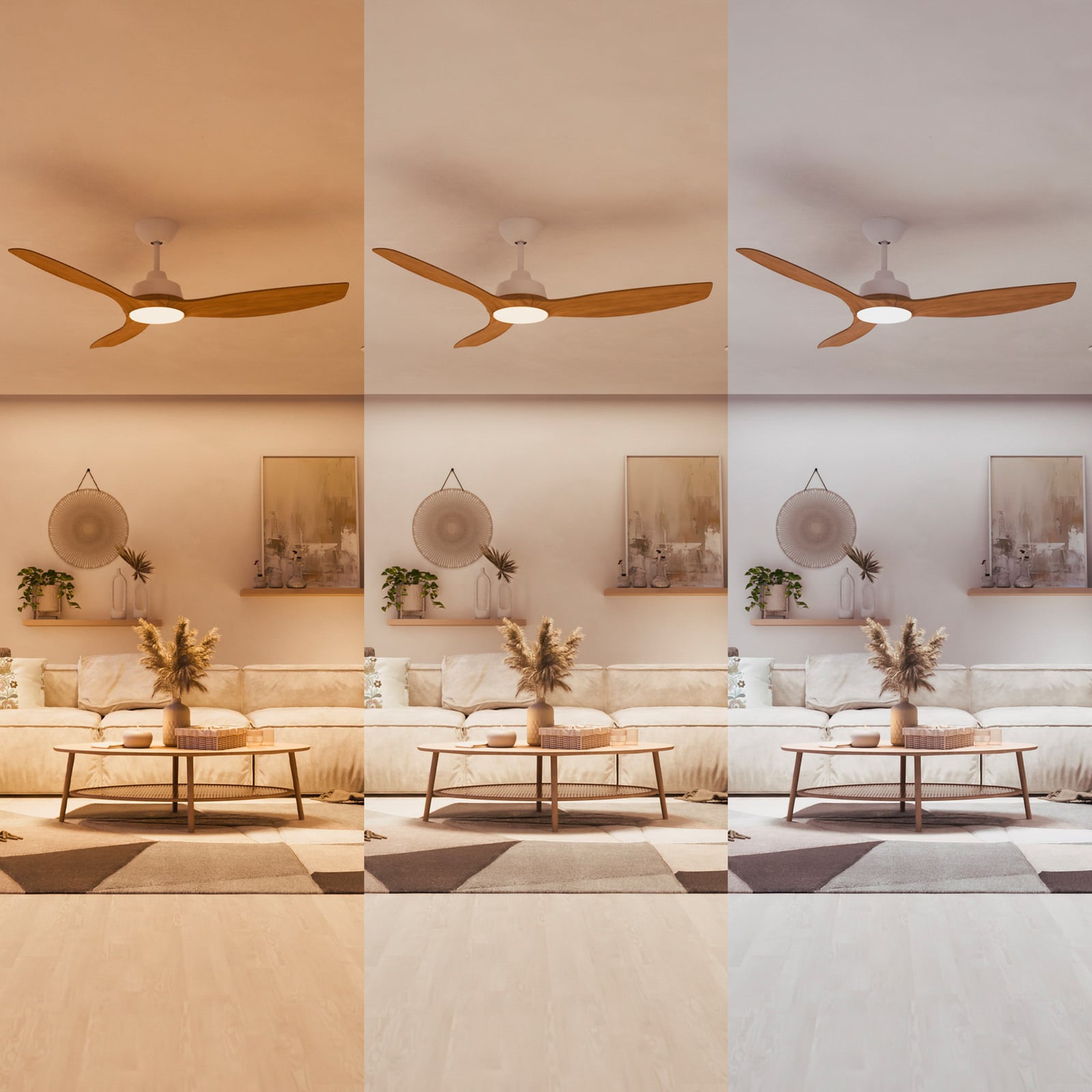 Olas Deckenventilatorleuchte 52' 35W 3 Flügel Fernbedienung dimmbar Braun Weiß - 8720169369993